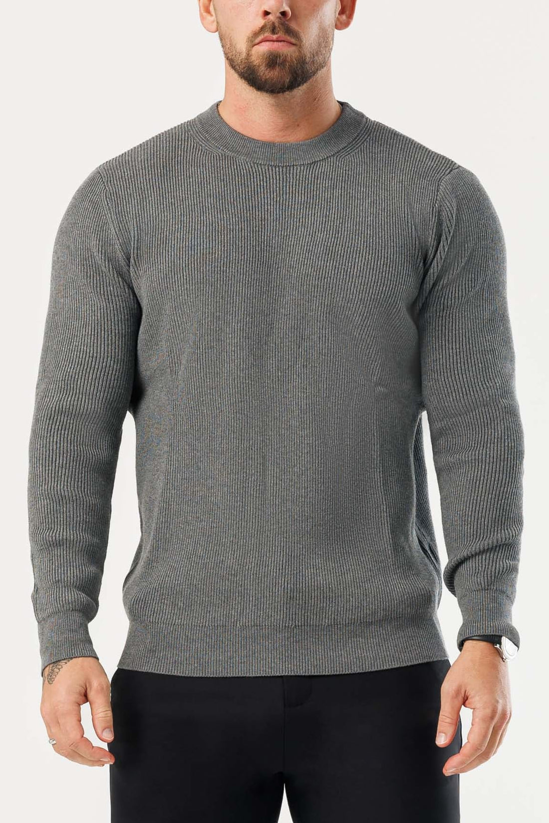 Legend London KNITWEAR RIDGE KNIT SWEATER - DARK GREY MARL