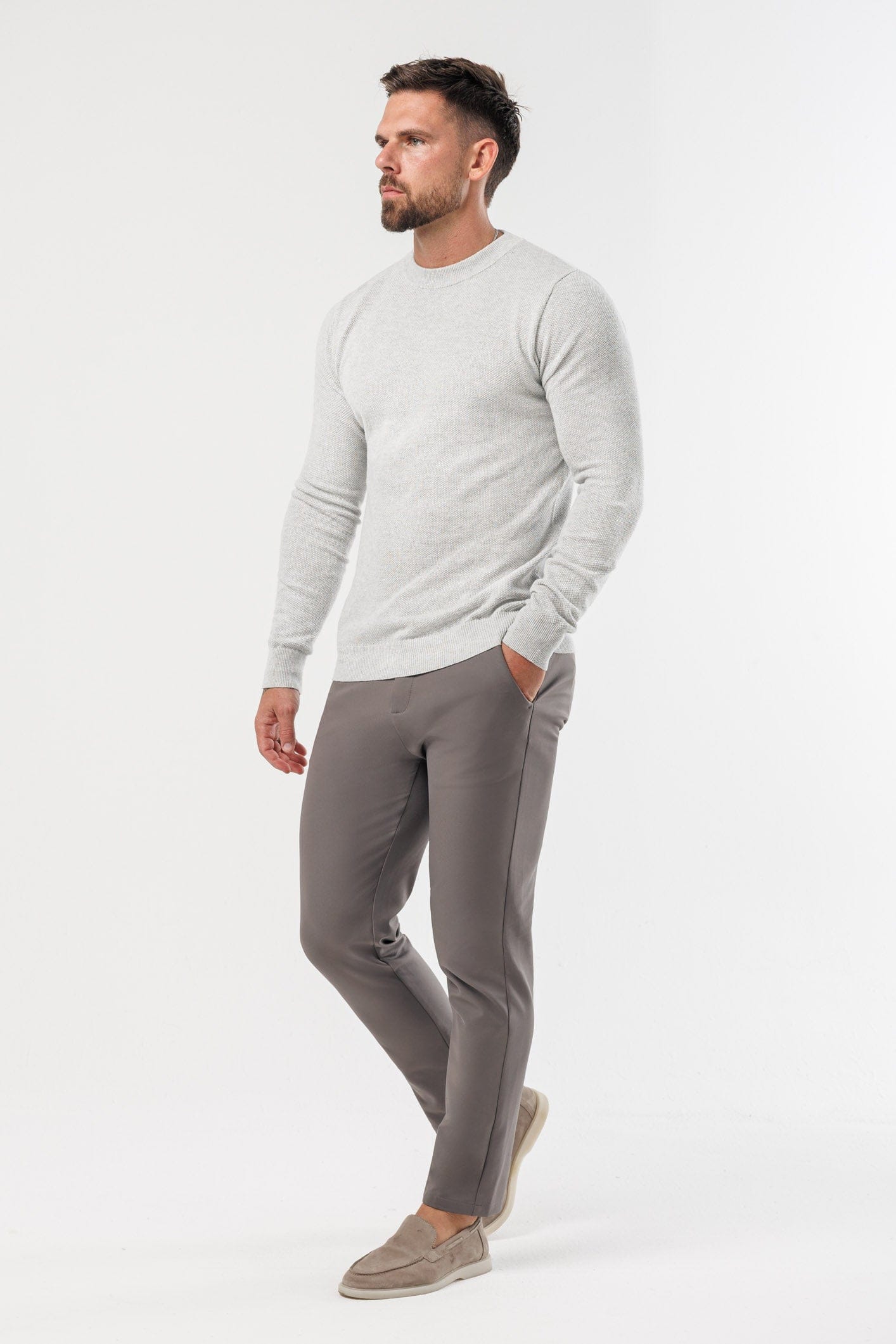 Legend London KNITWEAR RIDGE KNIT SWEATER - GREY MARL