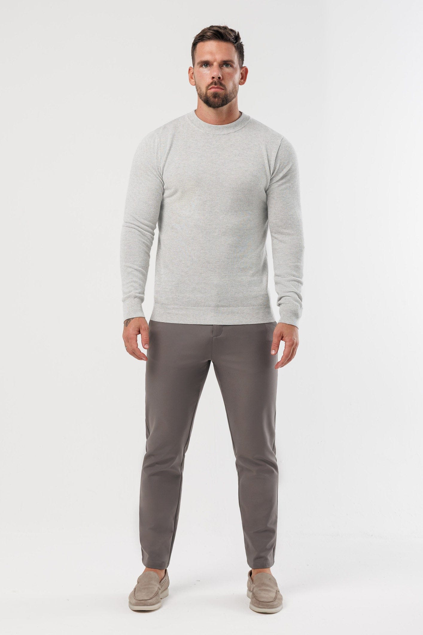 Legend London KNITWEAR RIDGE KNIT SWEATER - GREY MARL