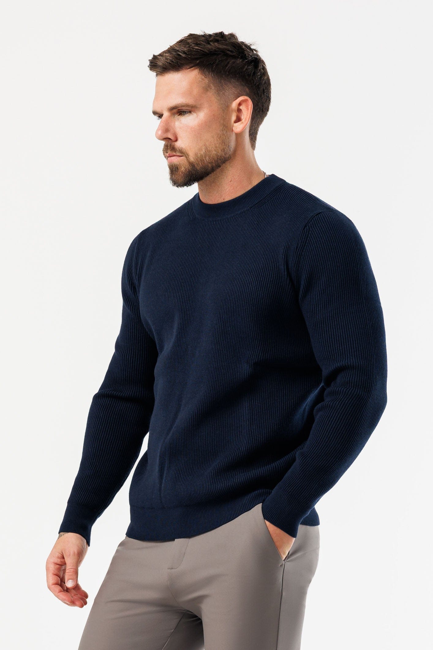 RIDGE KNIT SWEATER - NAVY – Legend London