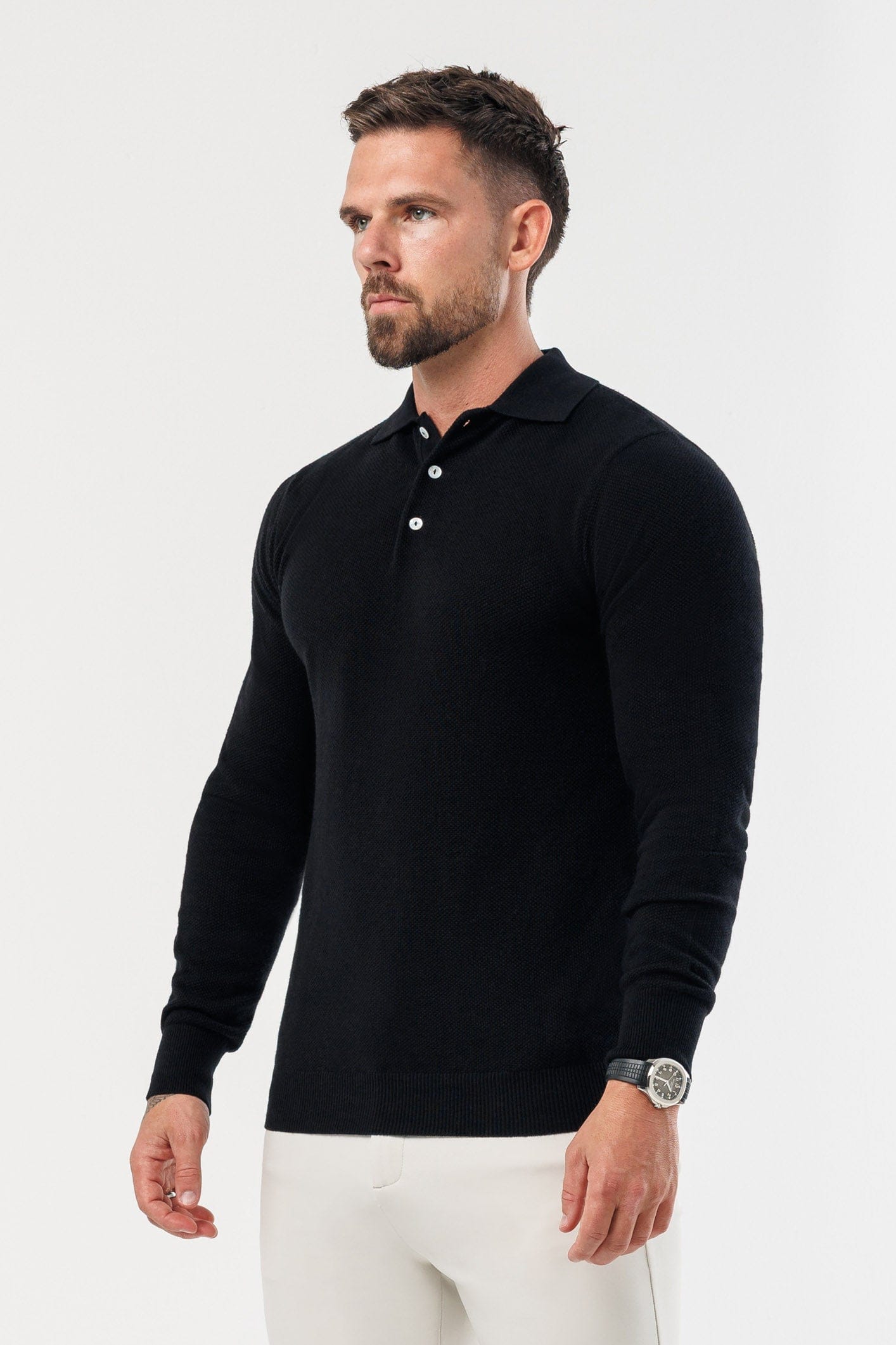 Legend London Polo - COAST COAST LONG SLEEVE POLO - BLACK