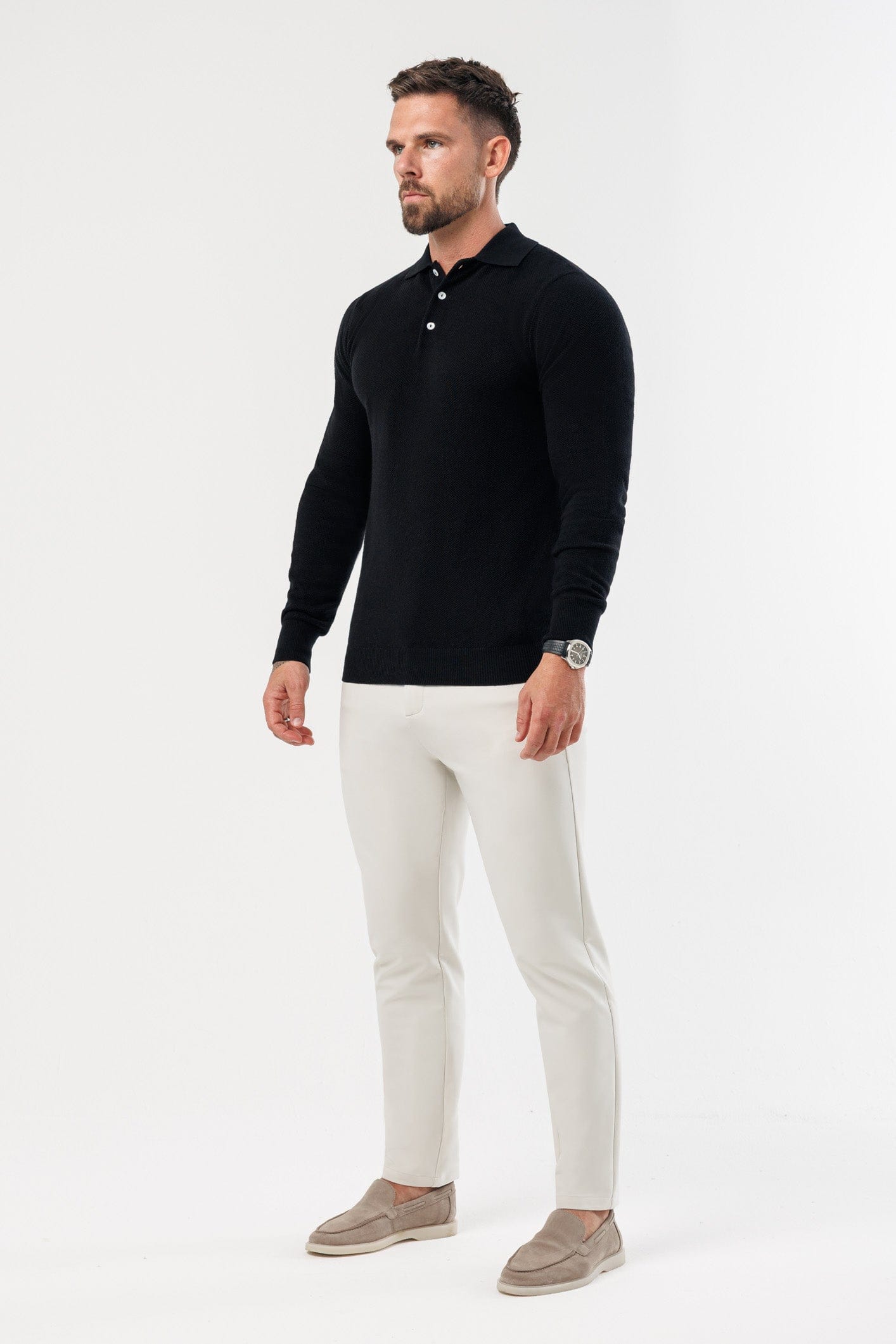 Legend London Polo - COAST COAST LONG SLEEVE POLO - BLACK