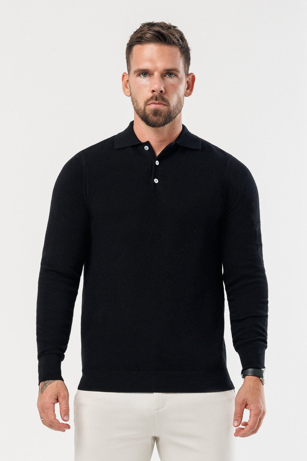 Legend London Polo - COAST COAST LONG SLEEVE POLO - BLACK