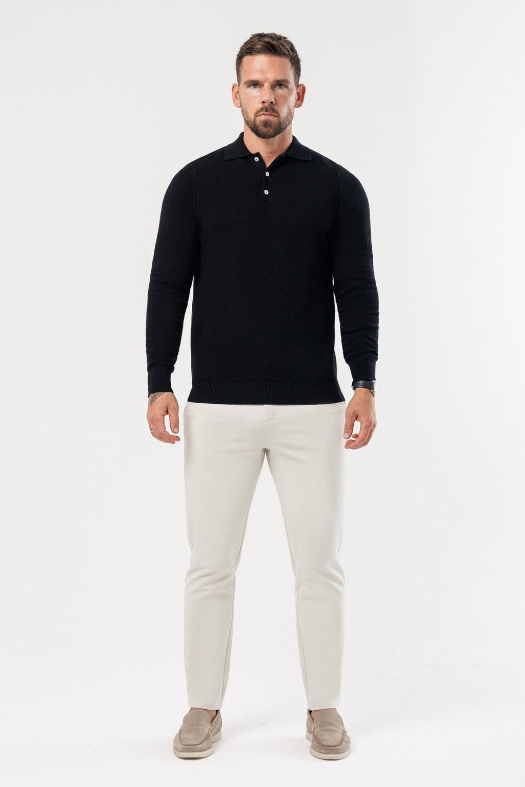 Legend London Polo - COAST COAST LONG SLEEVE POLO - BLACK