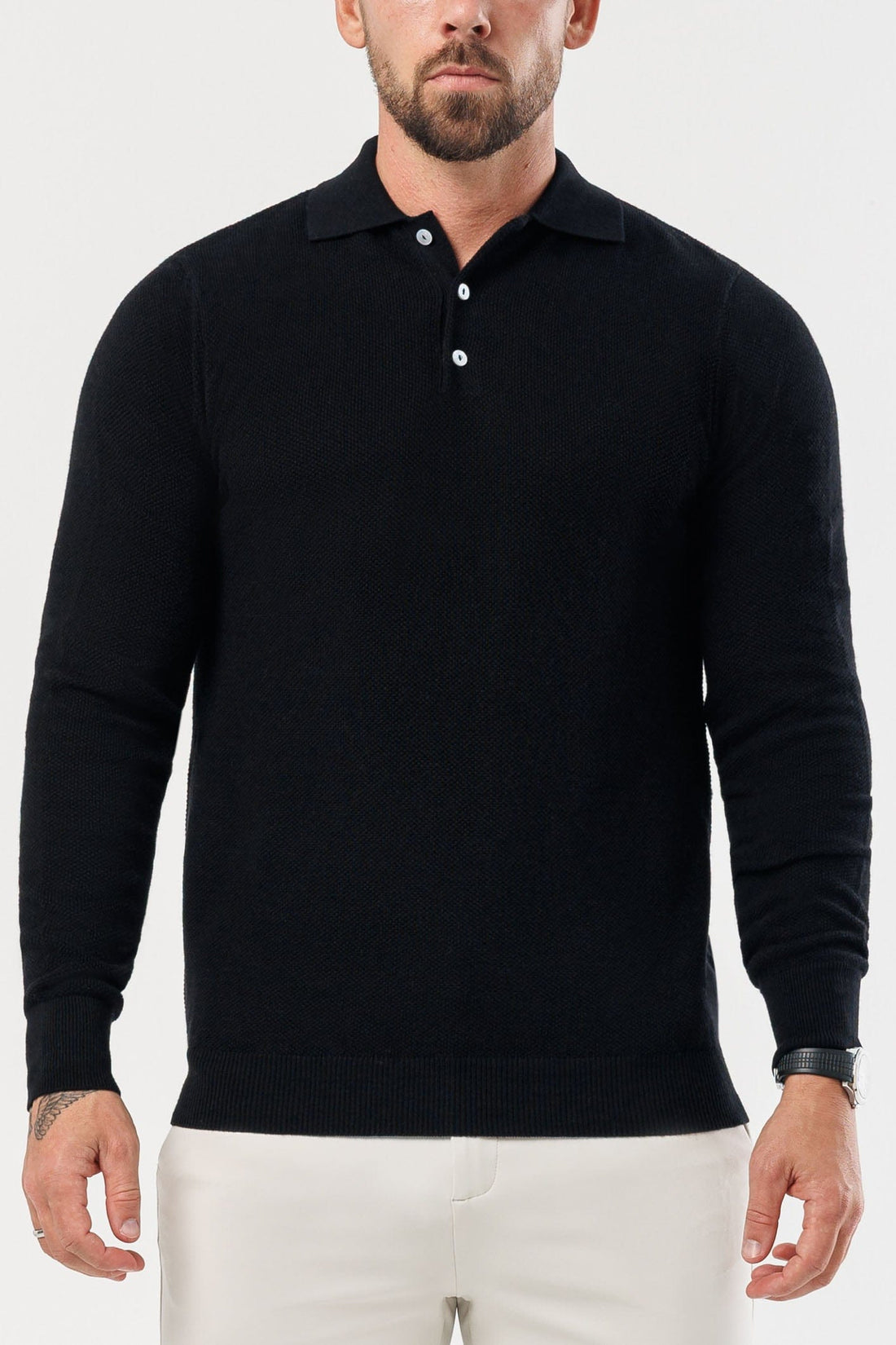 Legend London Polo - COAST COAST LONG SLEEVE POLO - BLACK