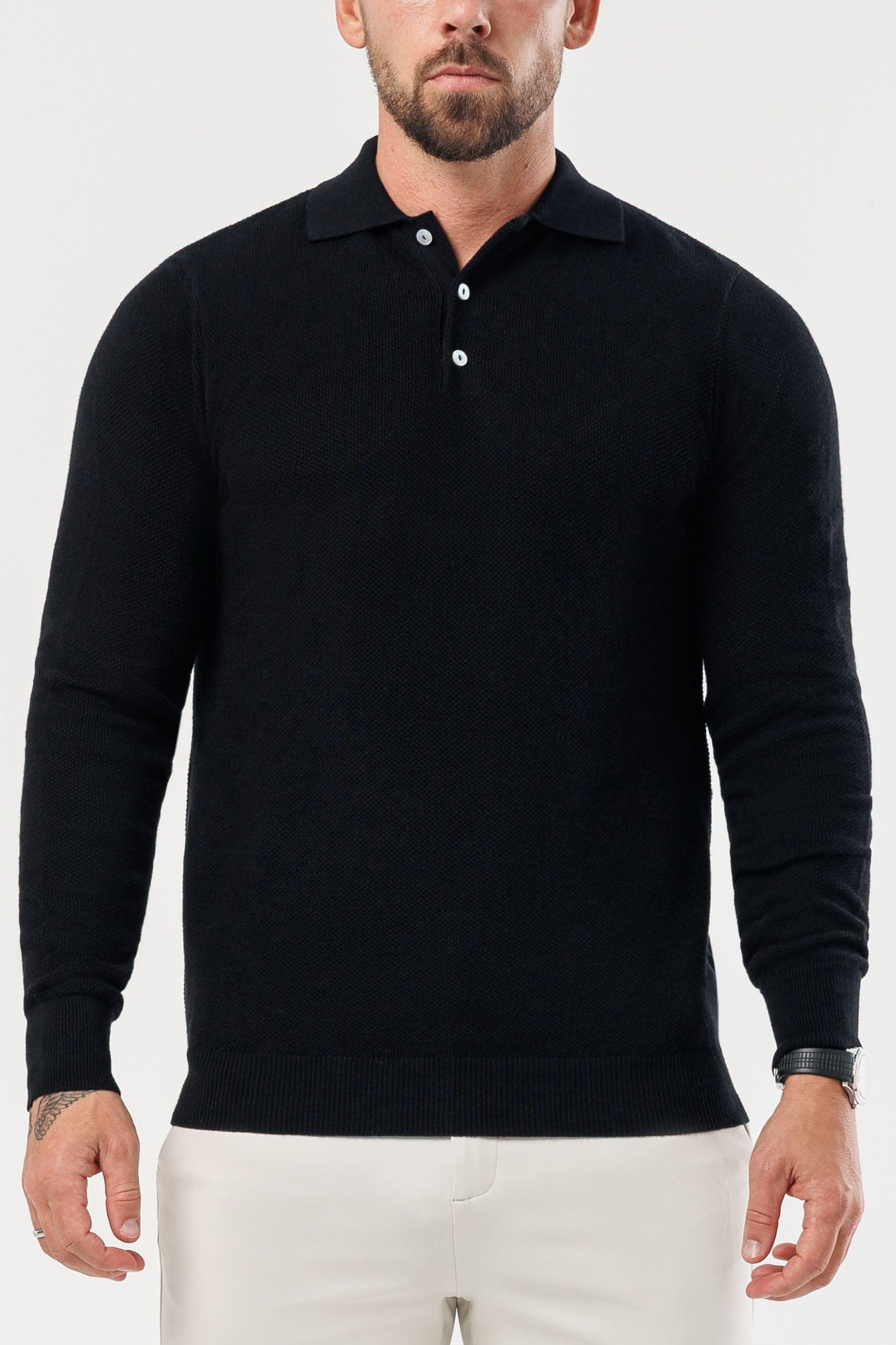 Legend London Polo - COAST COAST LONG SLEEVE POLO - BLACK