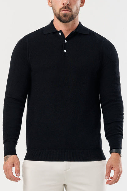 Legend London Polo - COAST COAST LONG SLEEVE POLO - BLACK