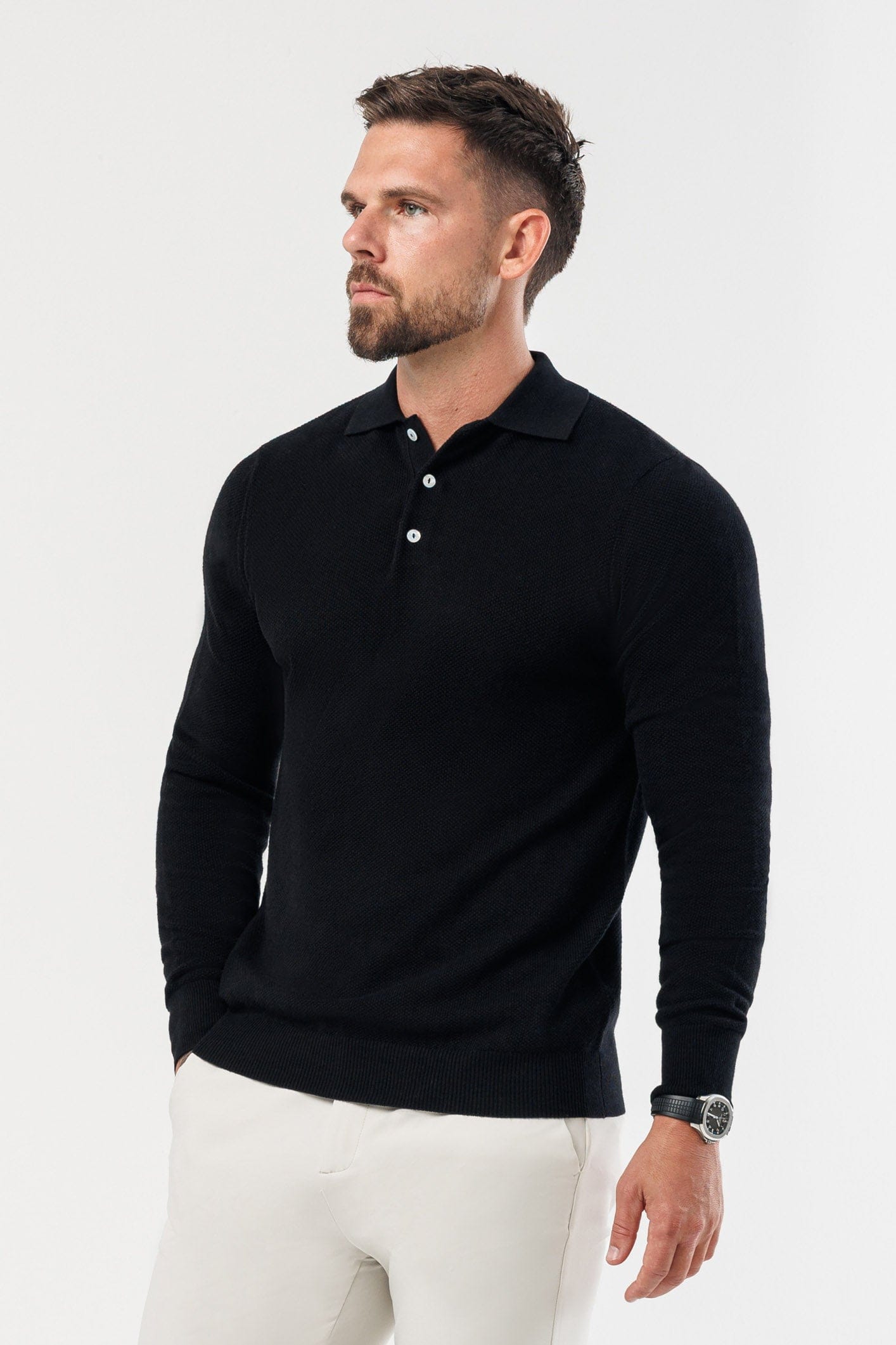 Legend London Polo - COAST COAST LONG SLEEVE POLO - BLACK
