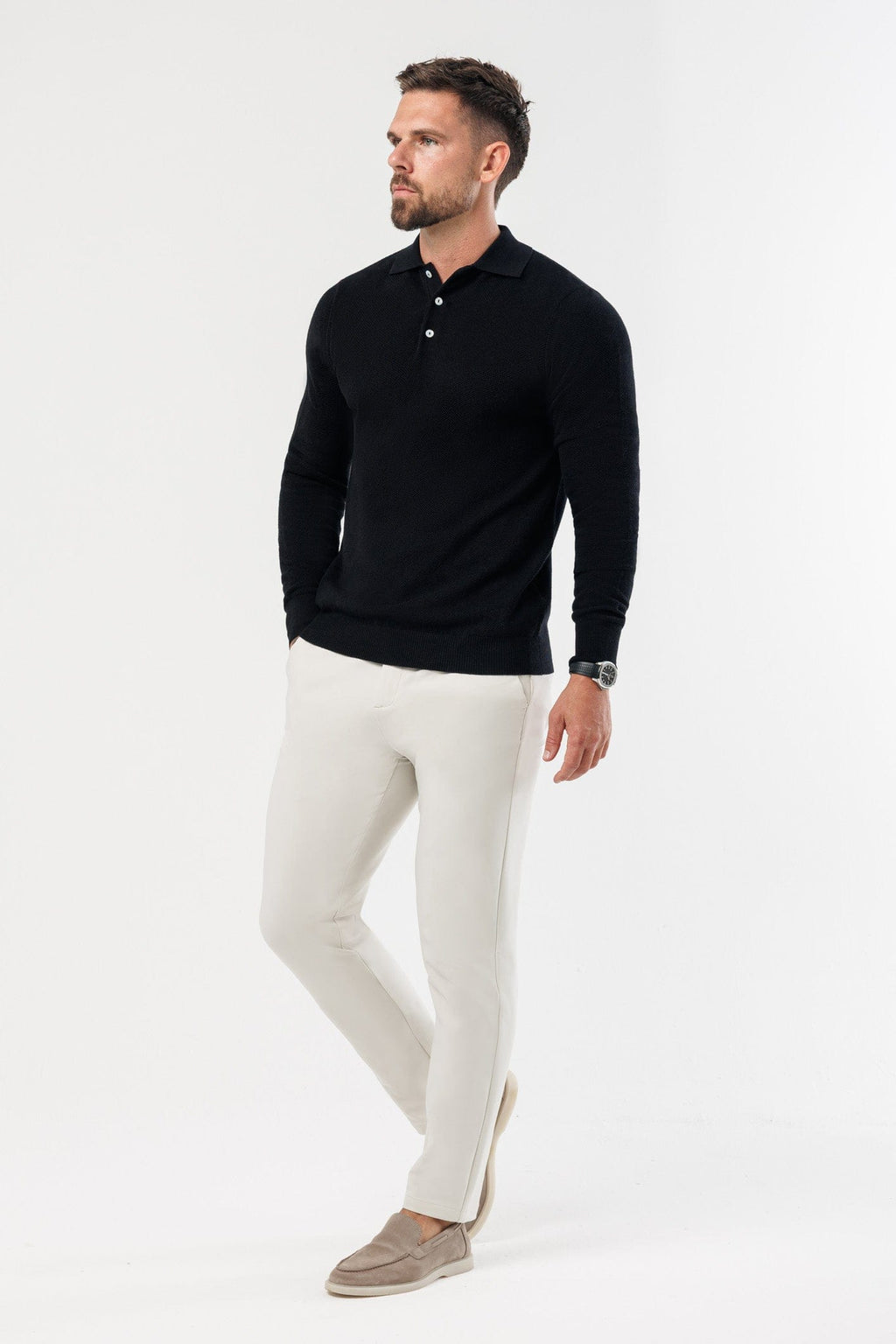 Legend London Polo - COAST COAST LONG SLEEVE POLO - BLACK