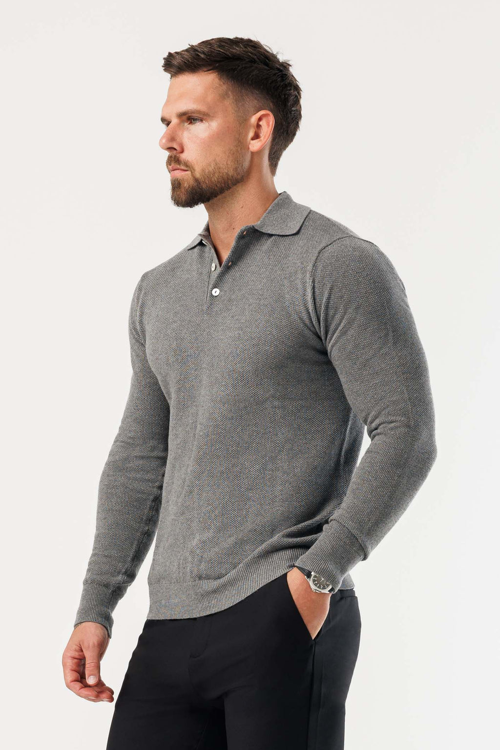 Legend London Polo - COAST COAST LONG SLEEVE POLO - DARK GREY