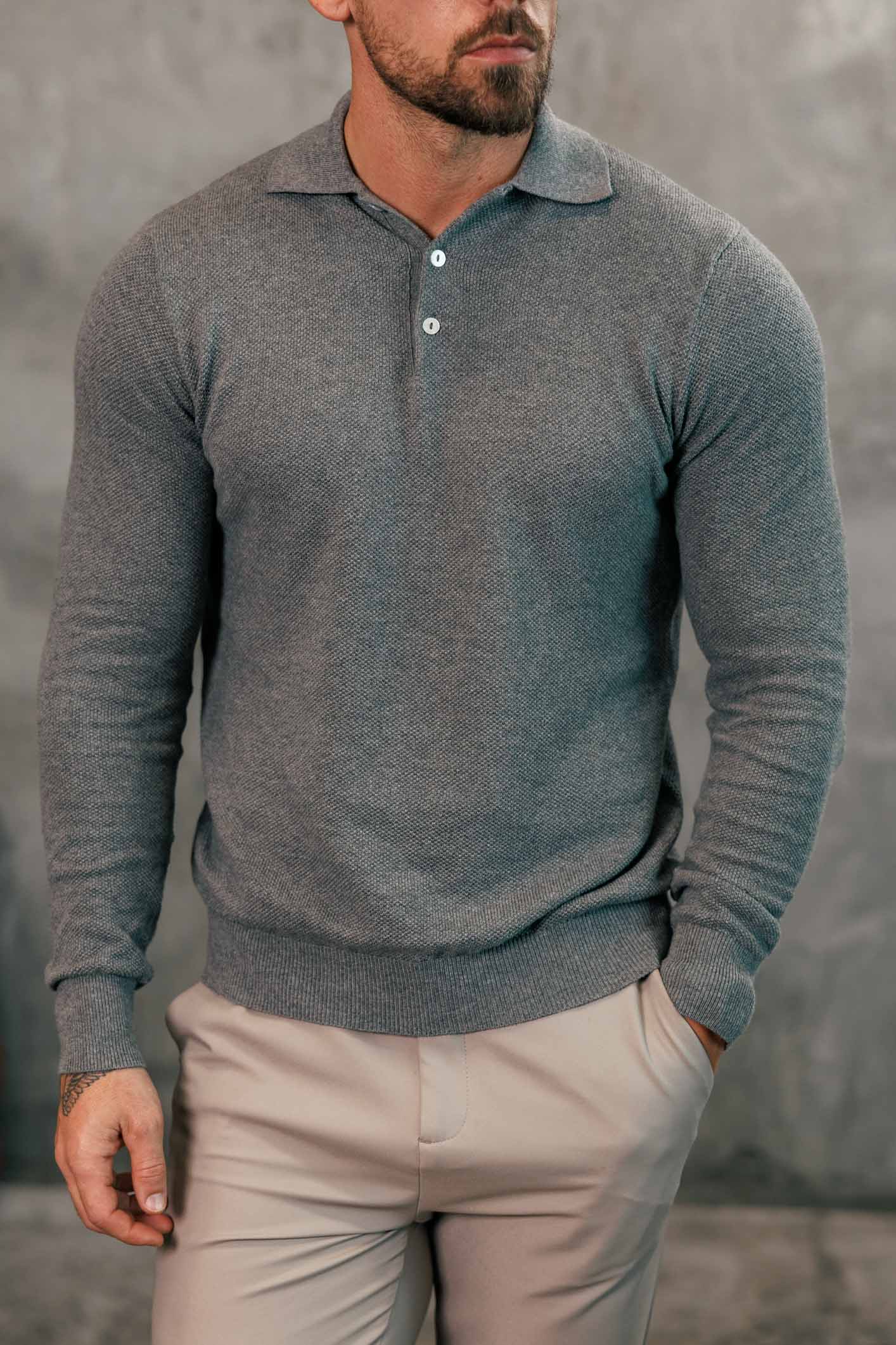 COAST LONG SLEEVE POLO - DARK GREY – Legend London