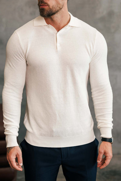 COAST LONG SLEEVE POLO - ECRU