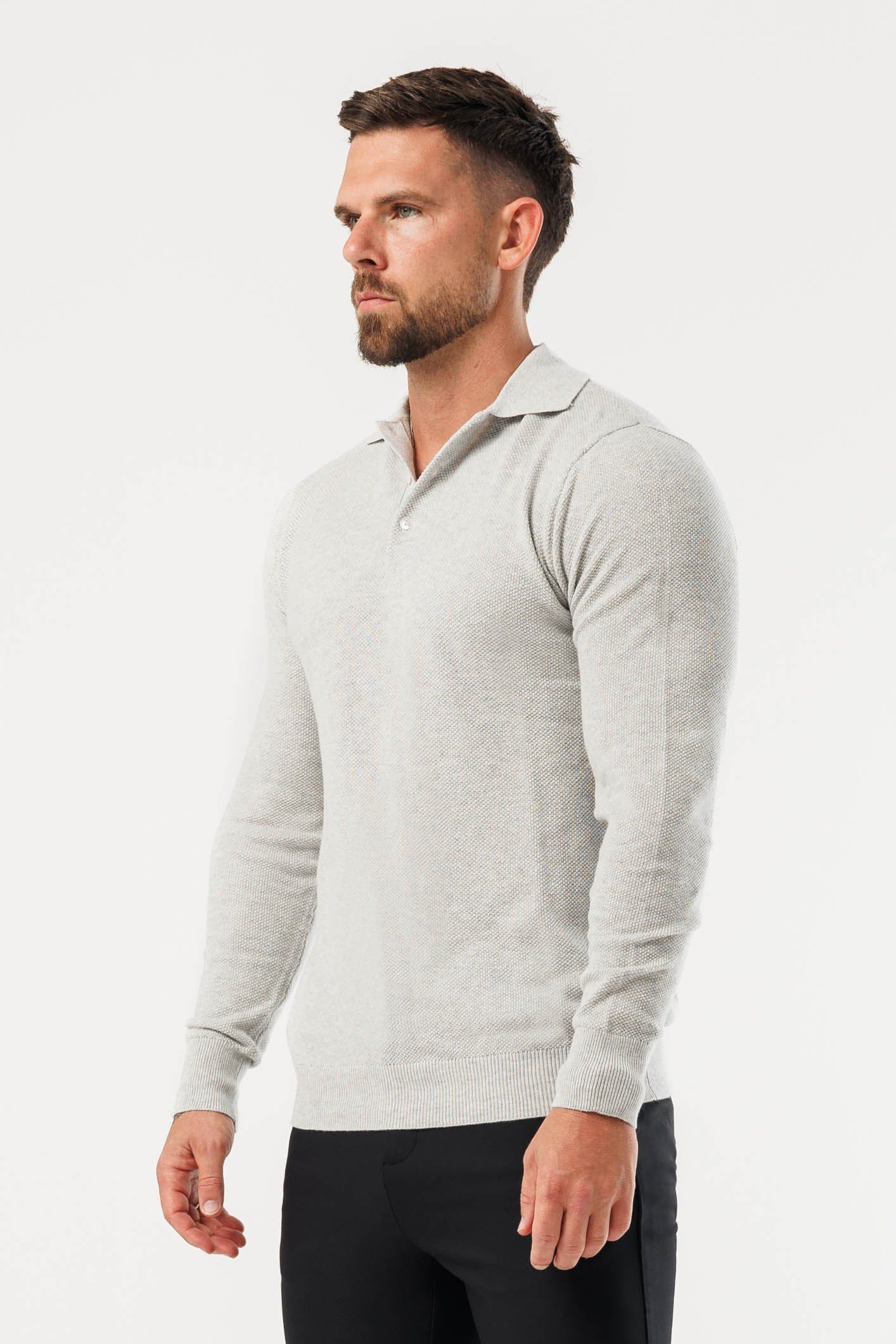 Legend London Polo - COAST COAST LONG SLEEVE POLO - GREY MARL
