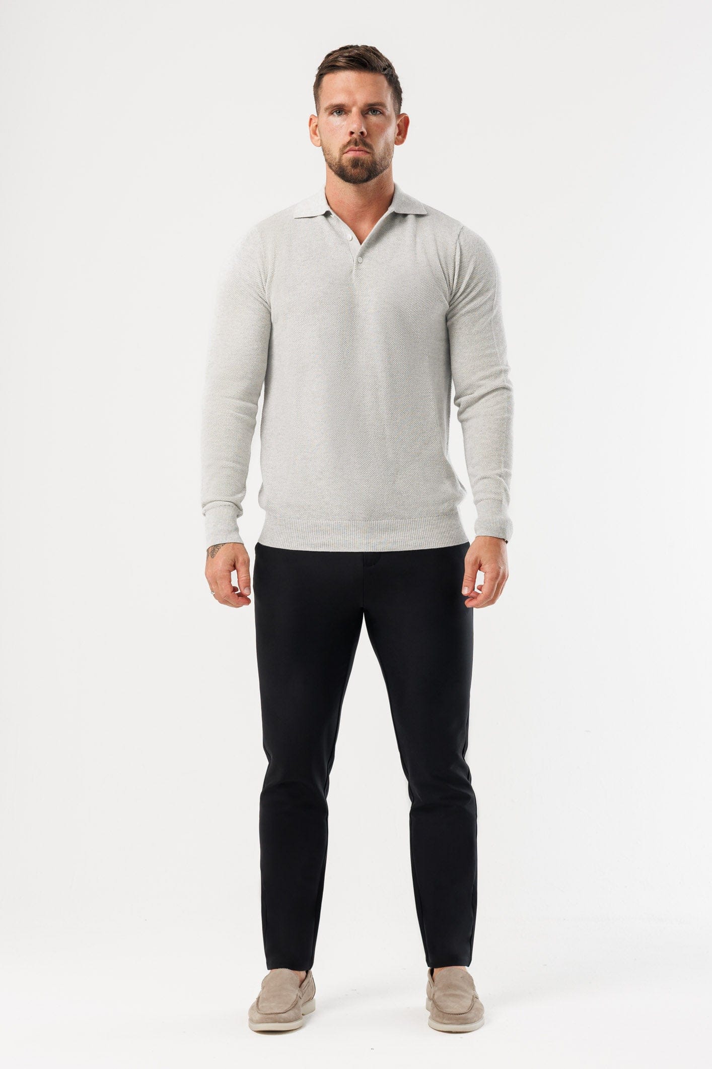 Legend London Polo - COAST COAST LONG SLEEVE POLO - GREY MARL