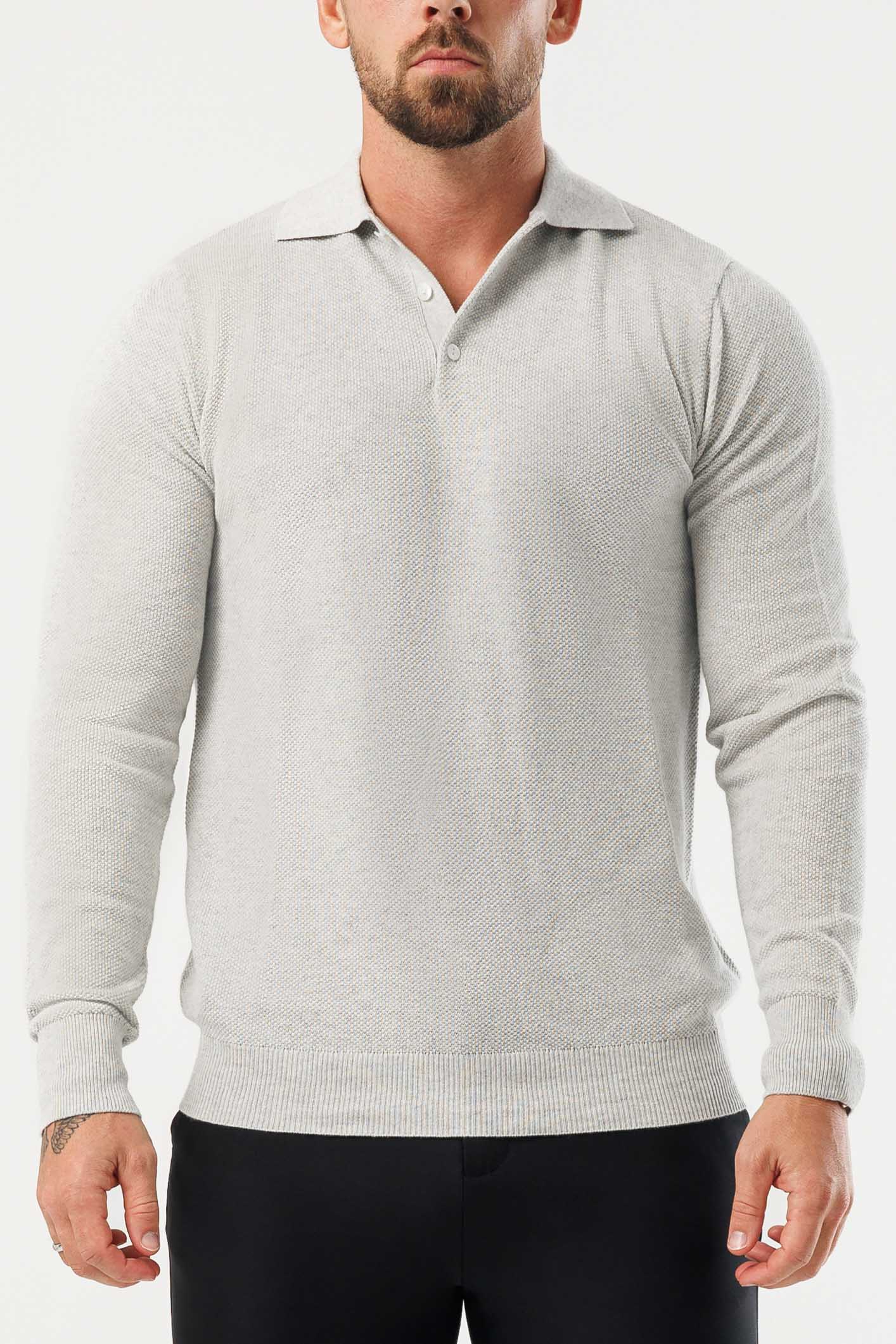 Legend London Polo - COAST COAST LONG SLEEVE POLO - GREY MARL