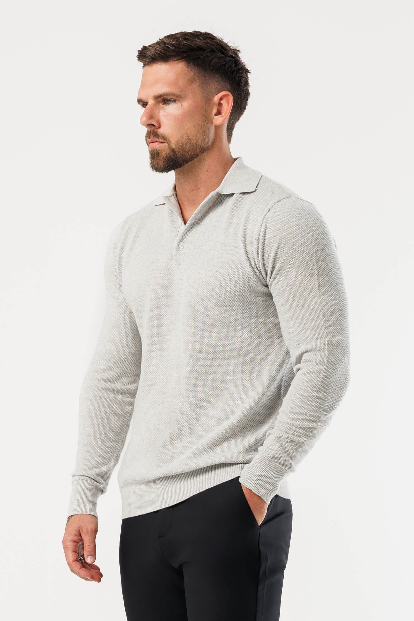 Legend London Polo - COAST COAST LONG SLEEVE POLO - GREY MARL