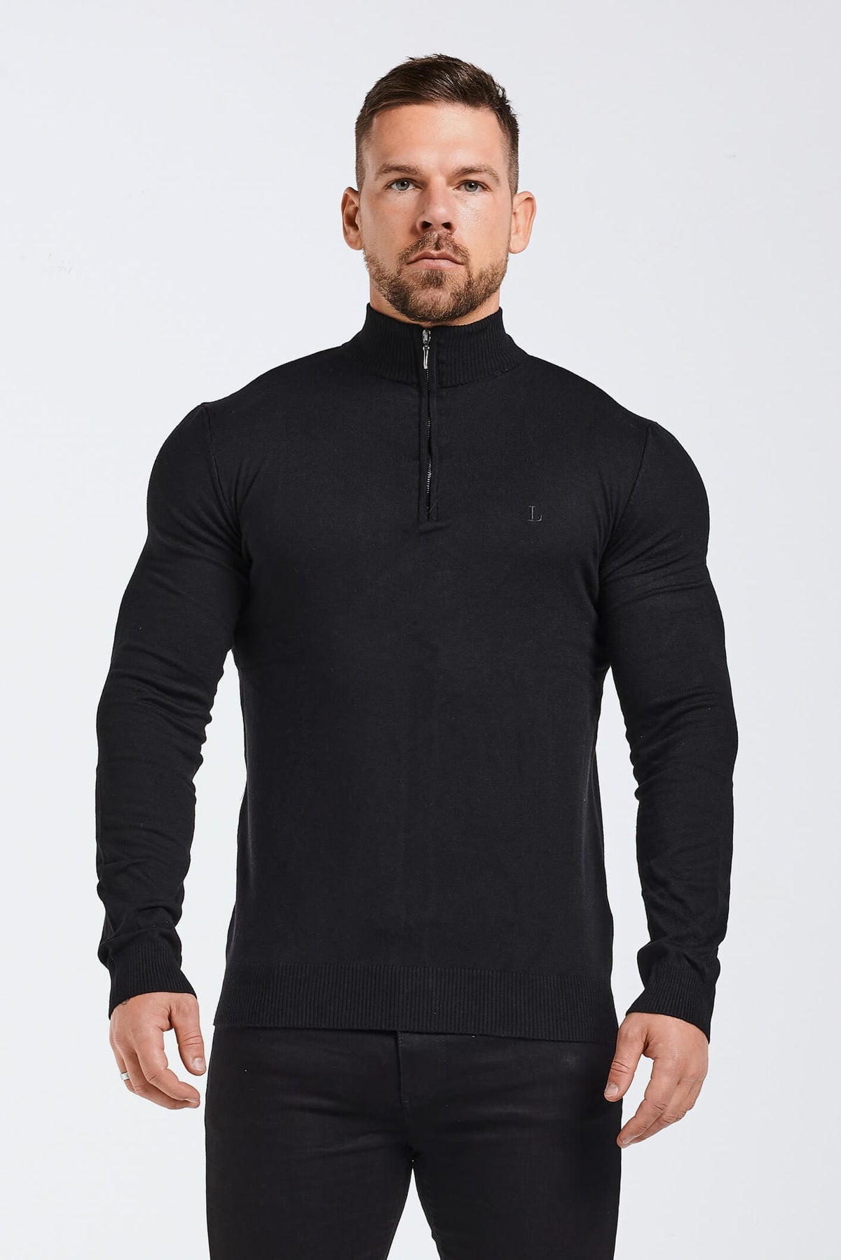 KNIT QUARTER ZIP SWEATER - BLACK – Legend London