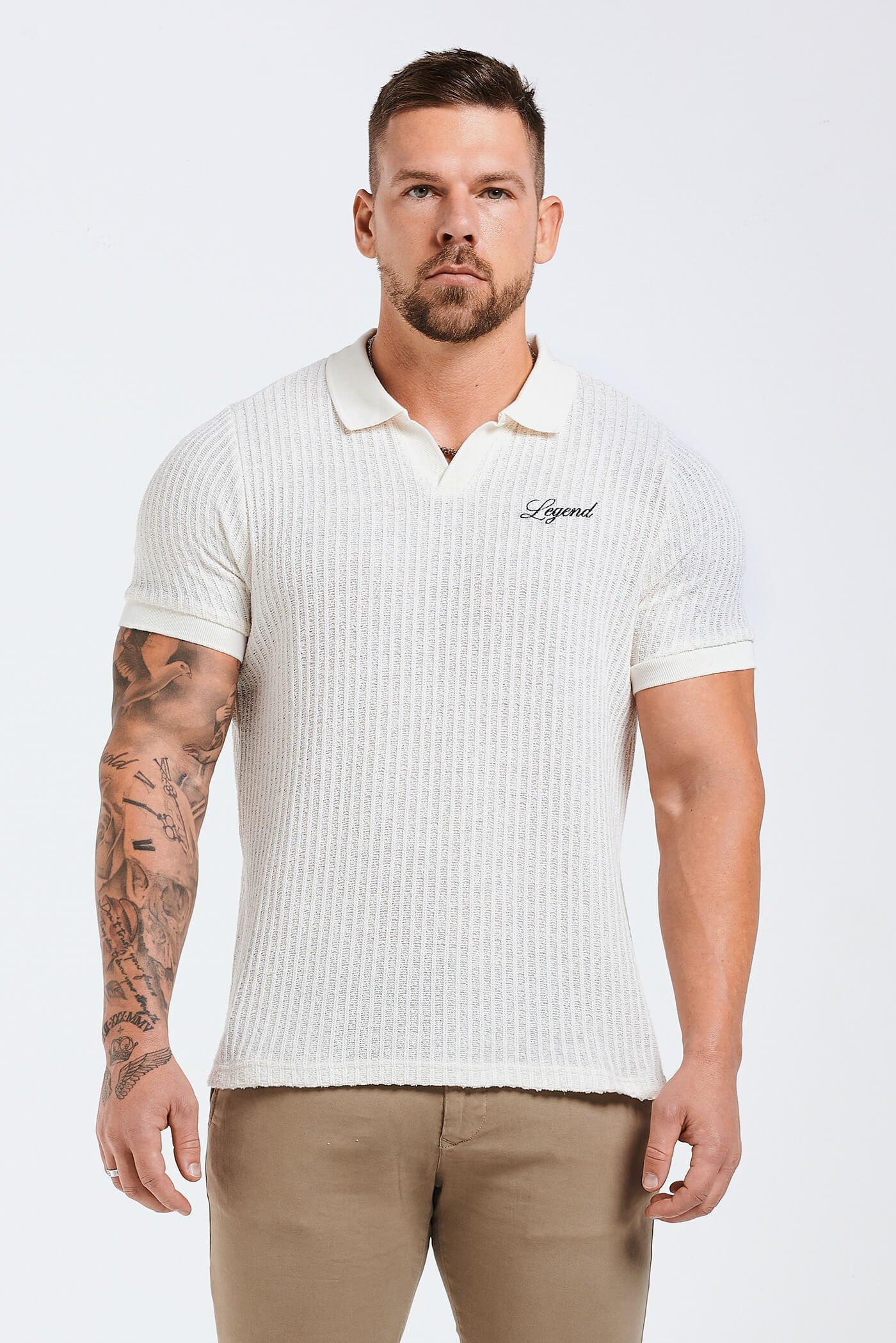 Legend London Polo LADDER KNIT POLO - ECRU