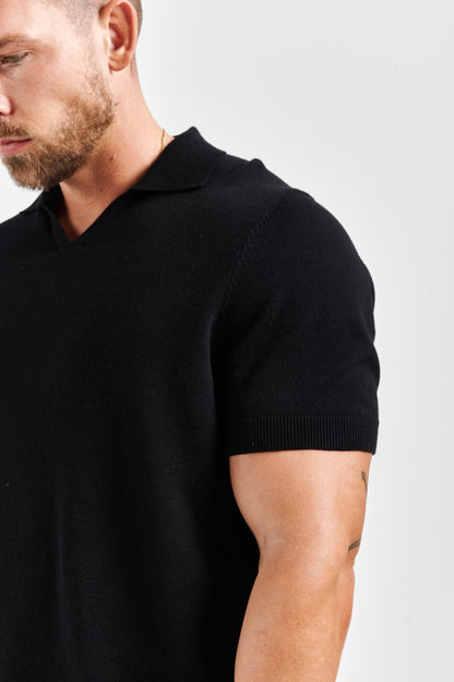 Legend London Polo LEGEND OPEN COLLAR POLO SHIRT - BLACK