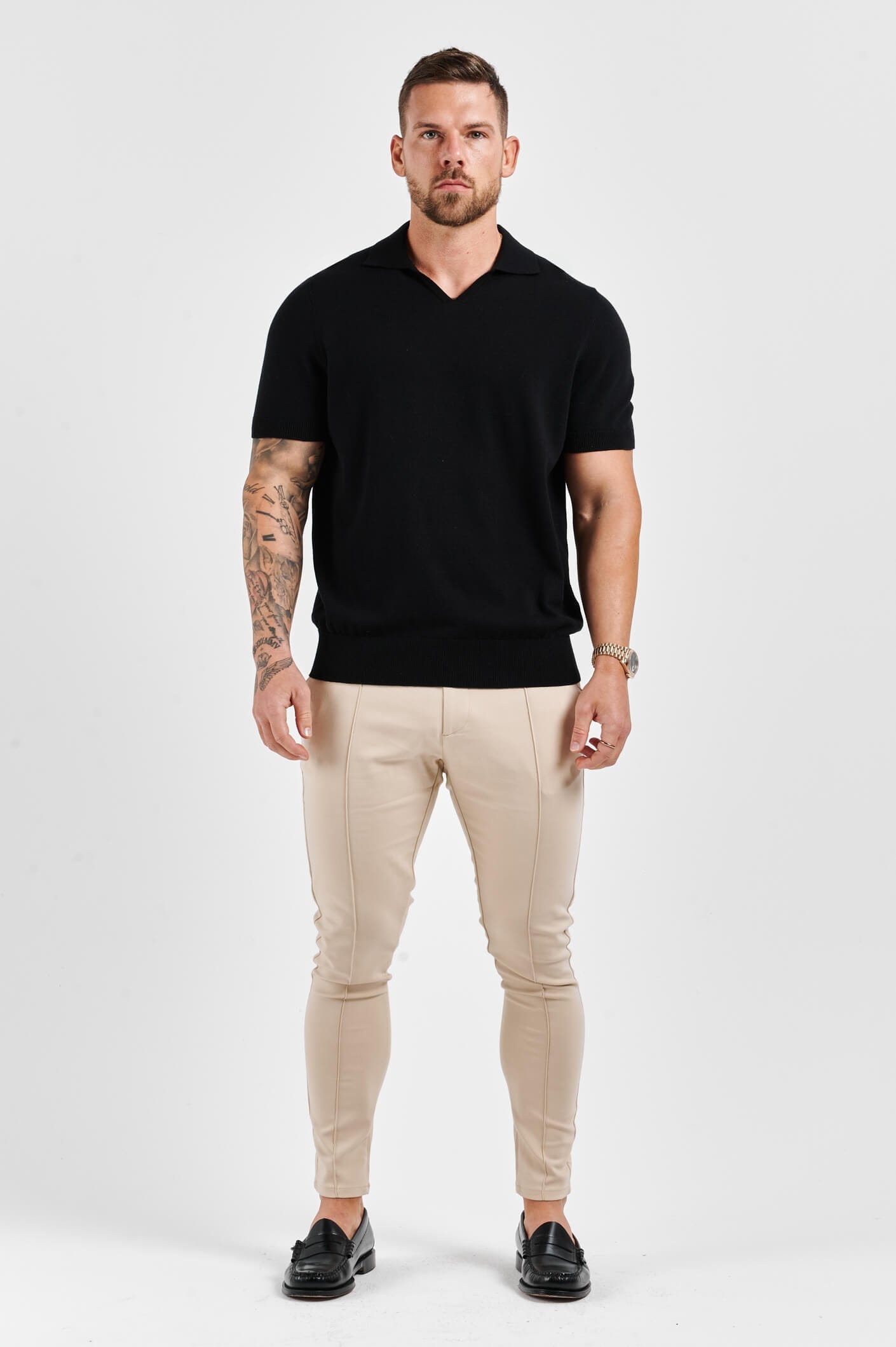 Legend London Polo LEGEND OPEN COLLAR POLO SHIRT - BLACK