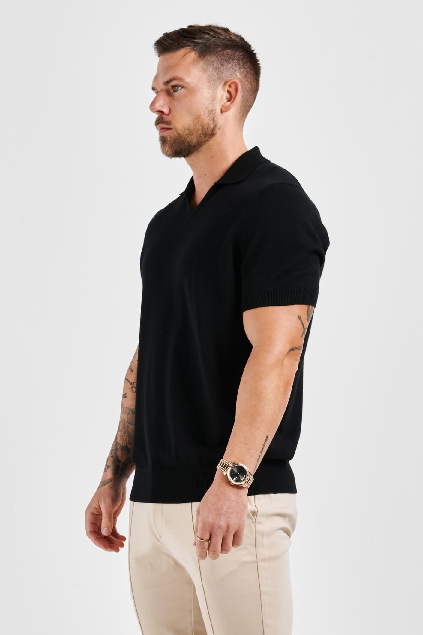 Legend London Polo LEGEND OPEN COLLAR POLO SHIRT - BLACK