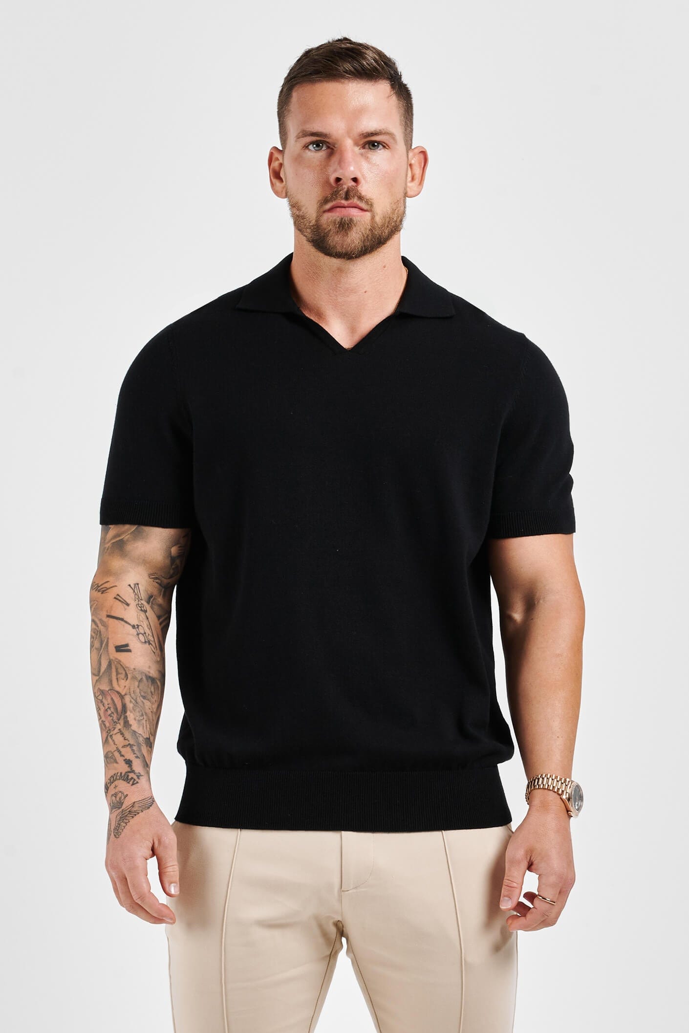 Legend London Polo LEGEND OPEN COLLAR POLO SHIRT - BLACK