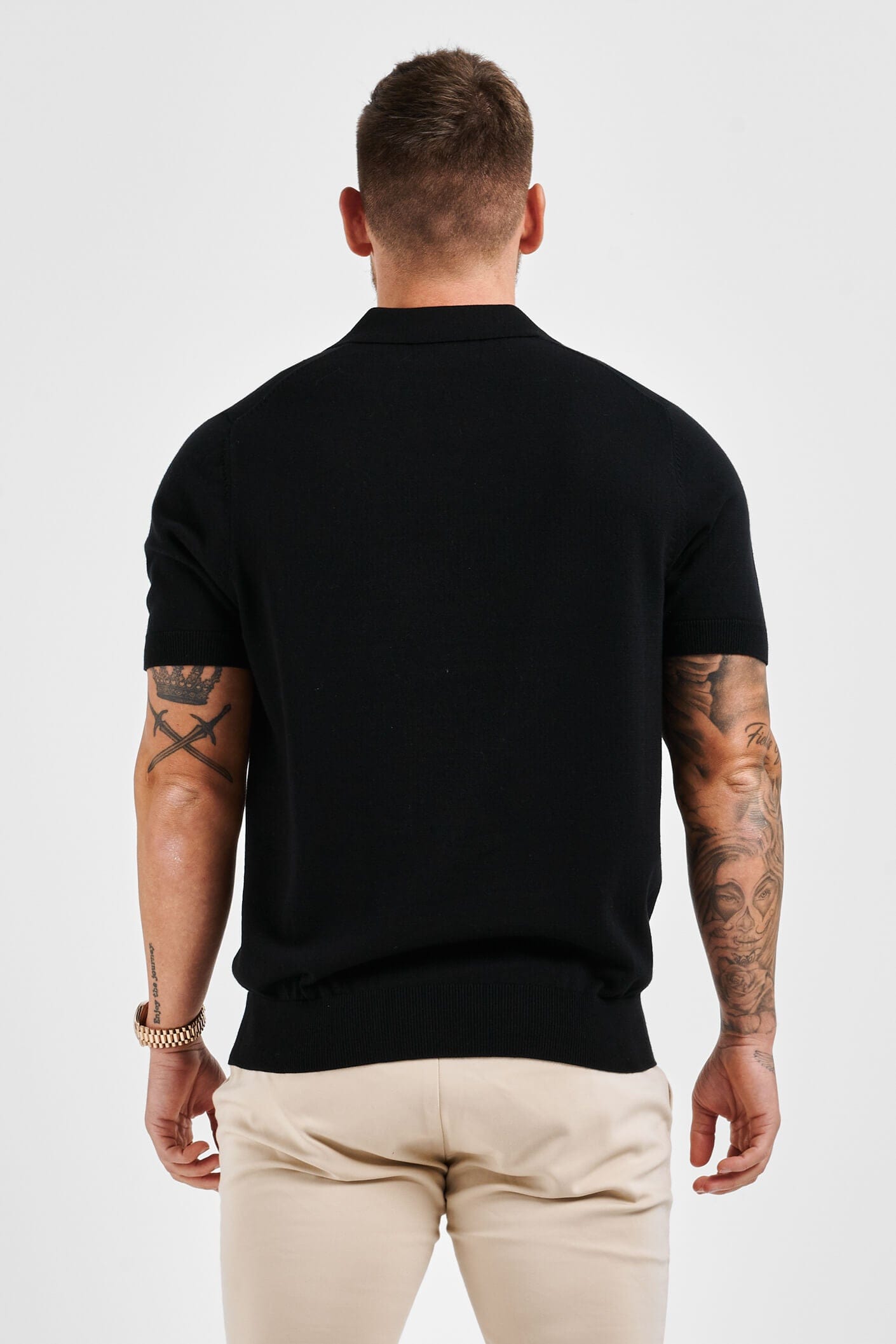 Legend London Polo LEGEND OPEN COLLAR POLO SHIRT - BLACK