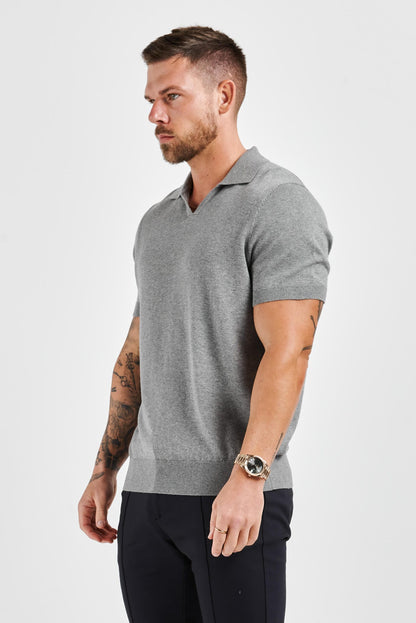 Legend London Polo LEGEND OPEN COLLAR POLO SHIRT - GREY MARL