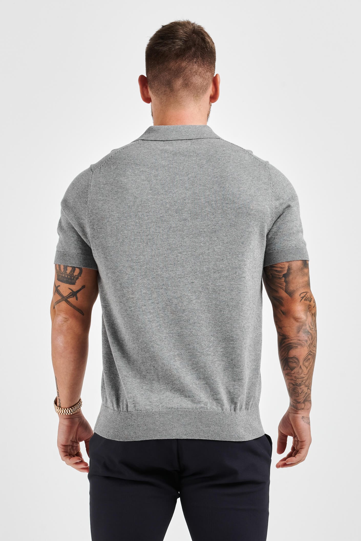 Legend London Polo LEGEND OPEN COLLAR POLO SHIRT - GREY MARL