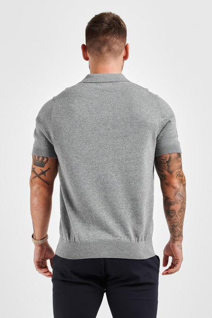 Legend London Polo LEGEND OPEN COLLAR POLO SHIRT - GREY MARL