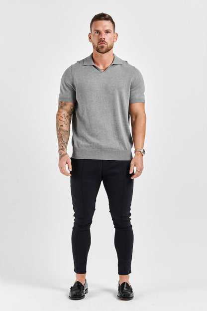 Legend London Polo LEGEND OPEN COLLAR POLO SHIRT - GREY MARL