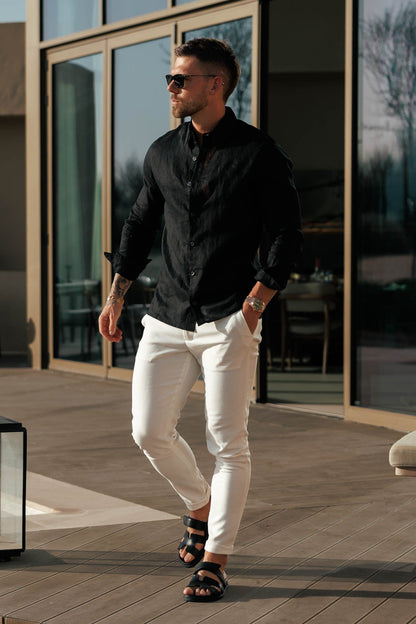 Legend London Shirt LUXE LINEN SHIRT - BLACK