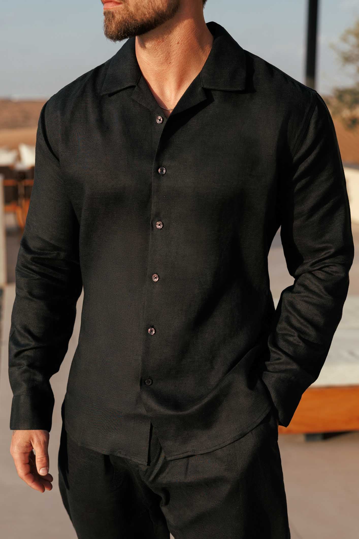 LINEN SHIRT - BLACK – Legend London