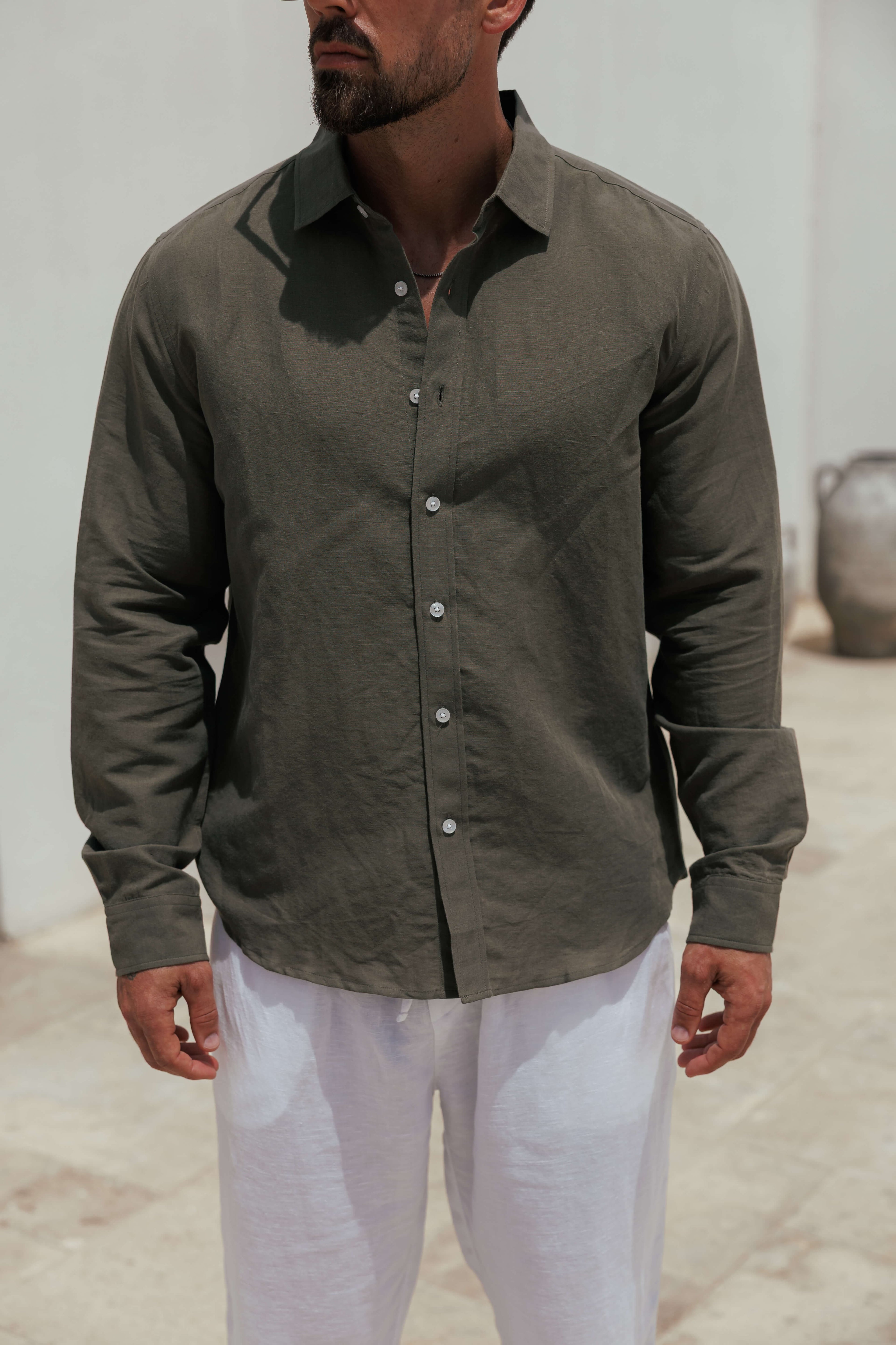 Legend London Shirt - Summer LUXE LINEN SHIRT - DARK OLIVE