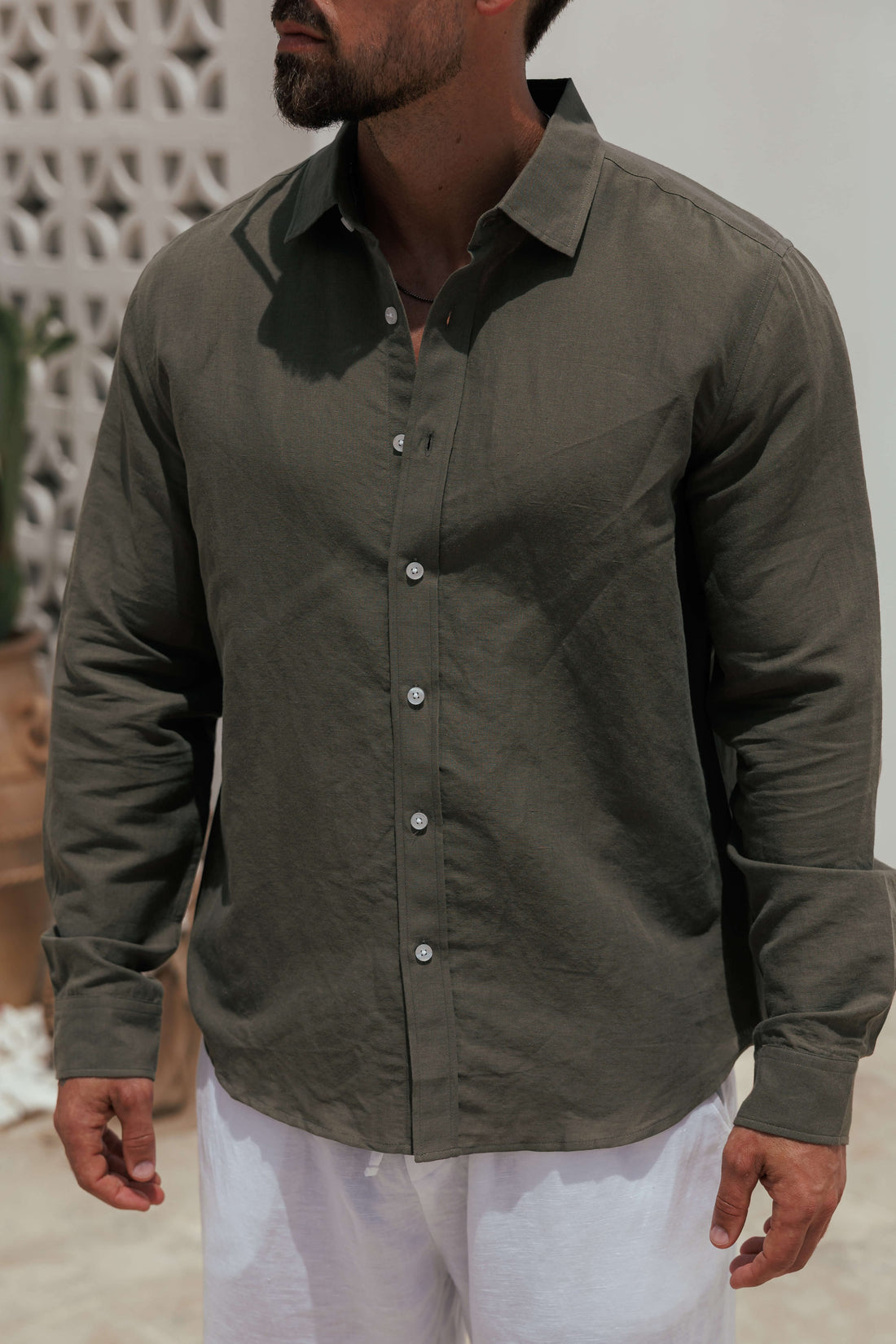 Legend London Shirt - Summer LUXE LINEN SHIRT - DARK OLIVE