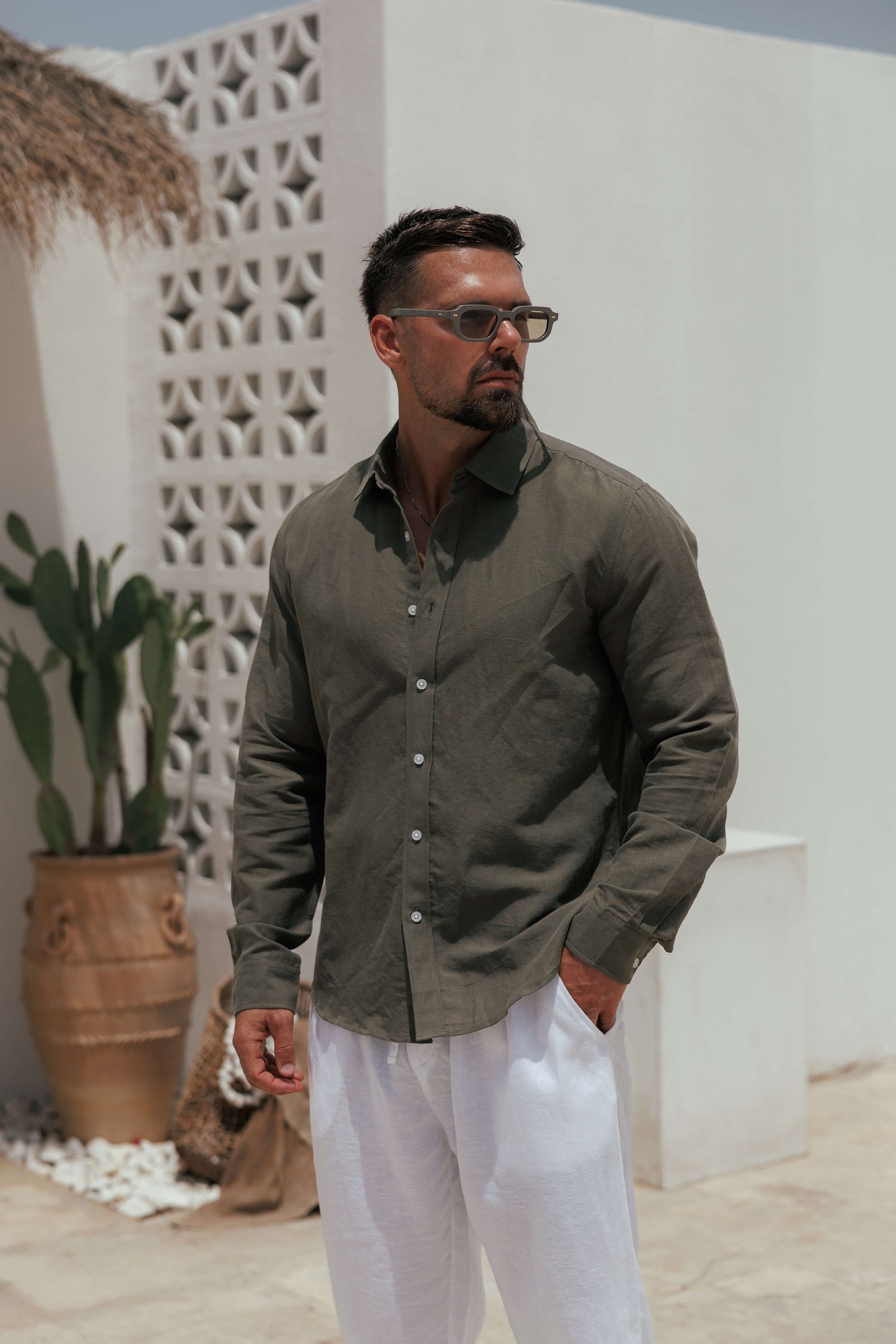 Legend London Shirt - Summer LUXE LINEN SHIRT - DARK OLIVE