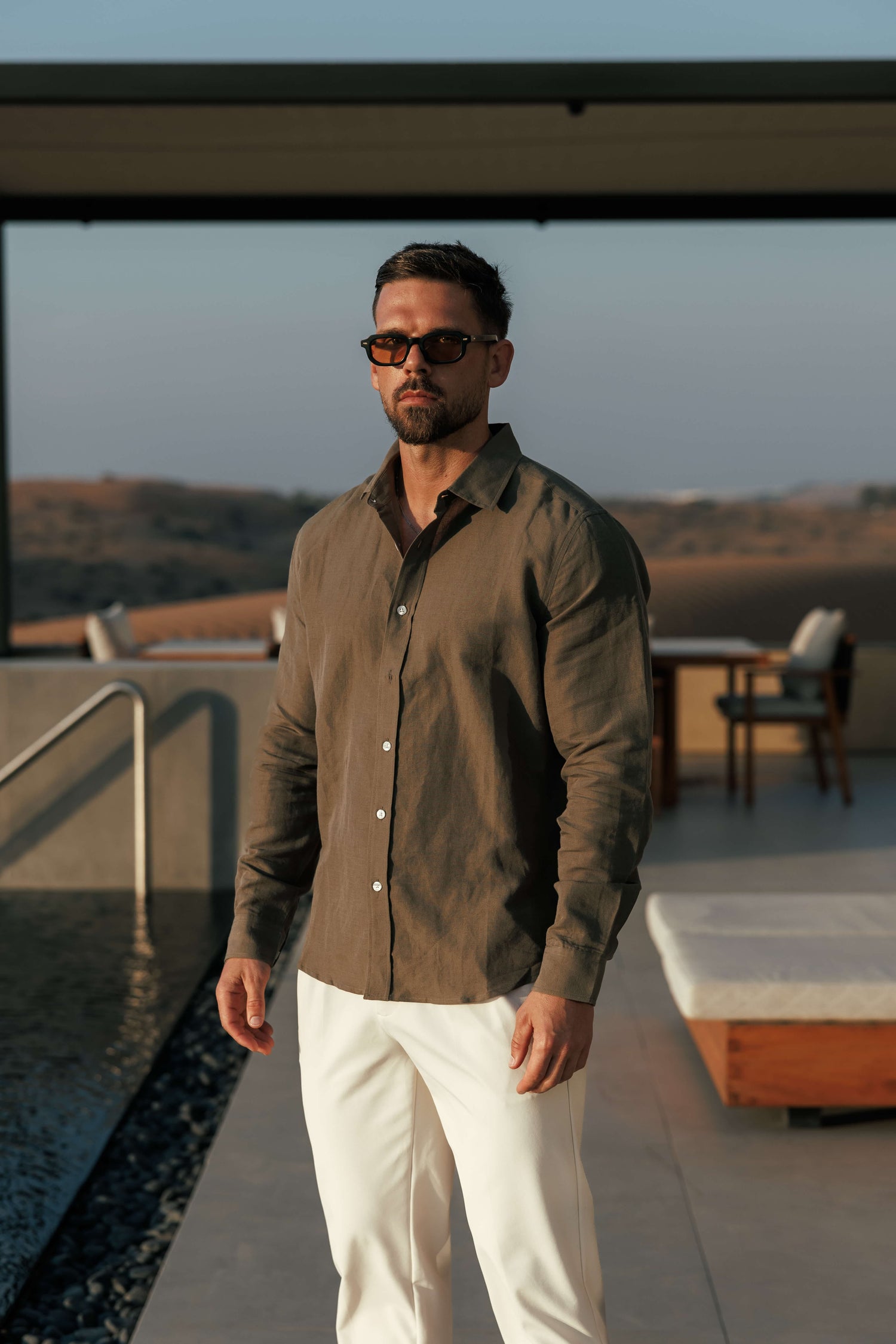 Legend London Shirt - Summer LUXE LINEN SHIRT - DARK OLIVE
