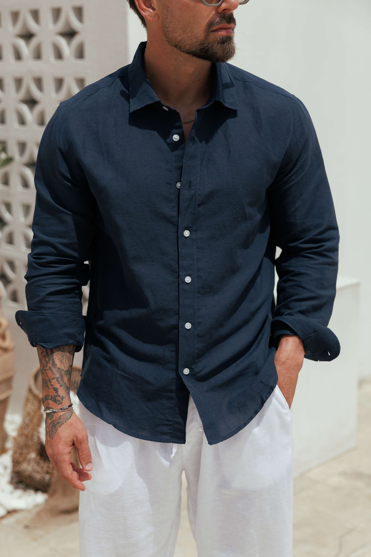 Legend London Shirt - Summer LUXE LINEN SHIRT - NAVY