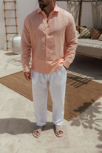 Legend London Shirt - Summer LUXE LINEN SHIRT - SALMON