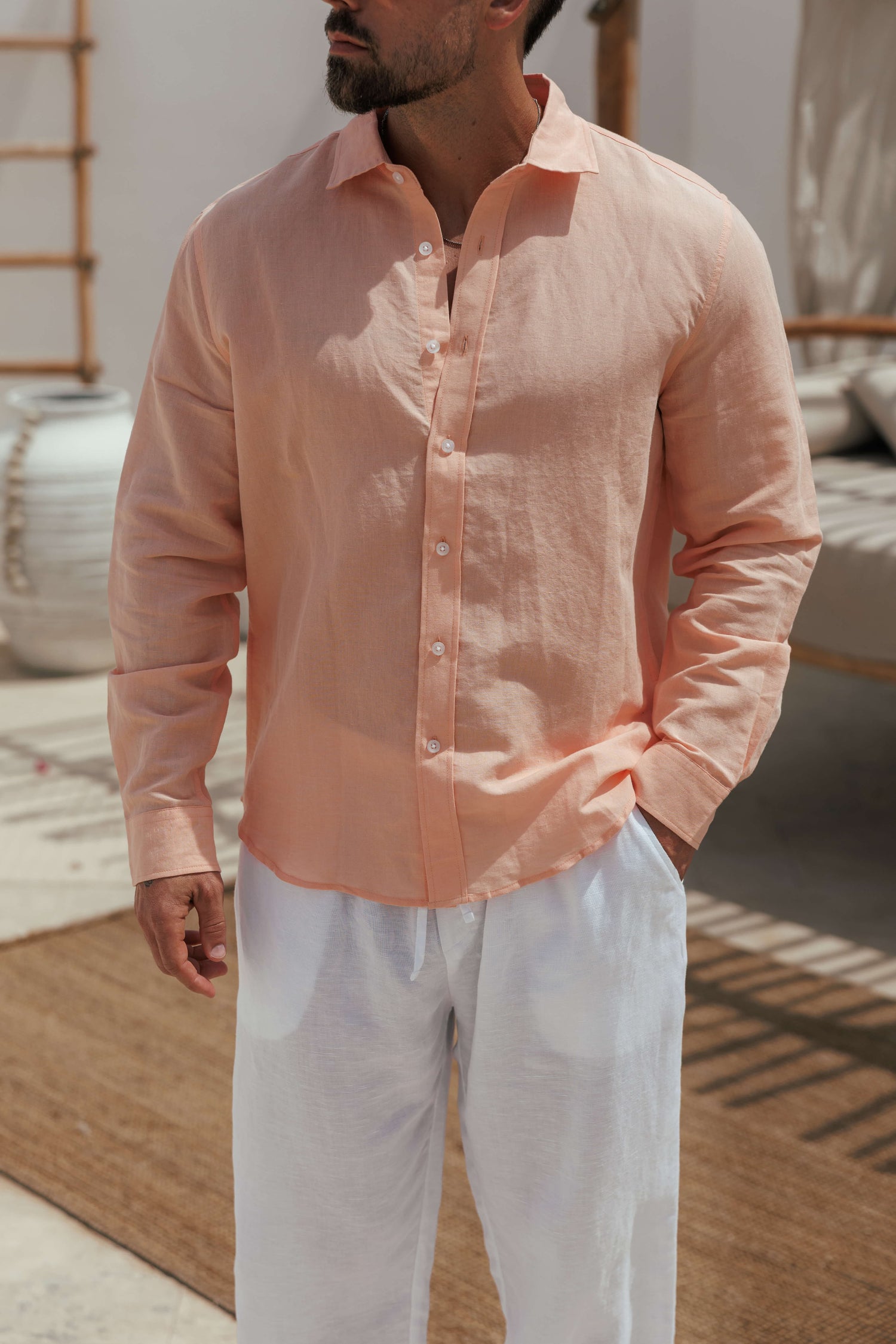 Legend London Shirt - Summer LUXE LINEN SHIRT - SALMON