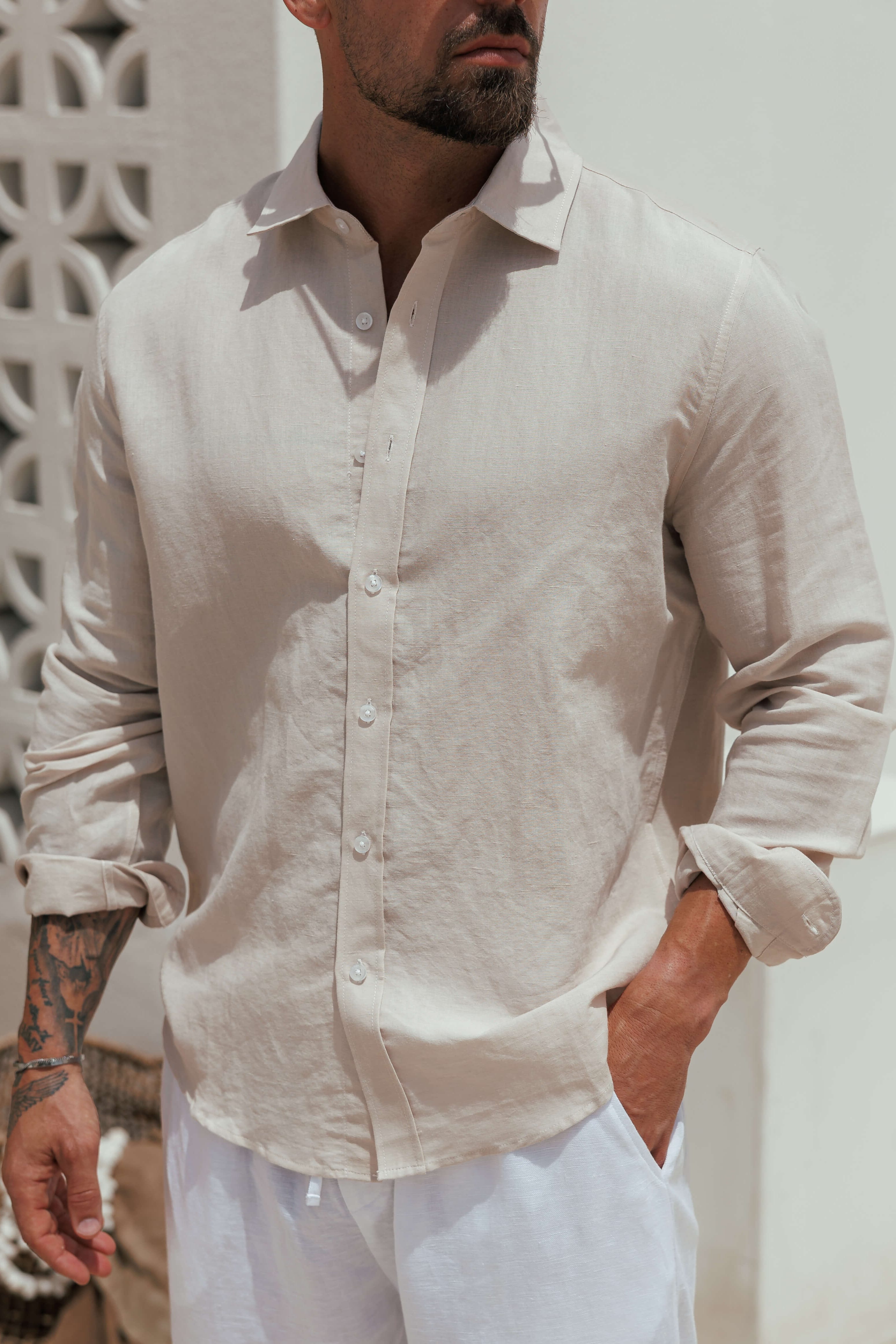 Legend London Shirt - Summer LUXE LINEN SHIRT - TAUPE