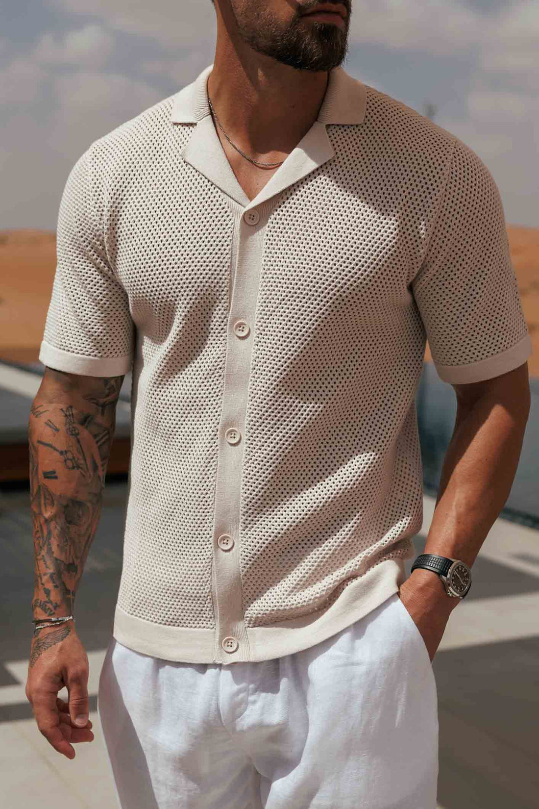 Legend London Shirt - Summer PEAK KNIT SHIRT - CREAM