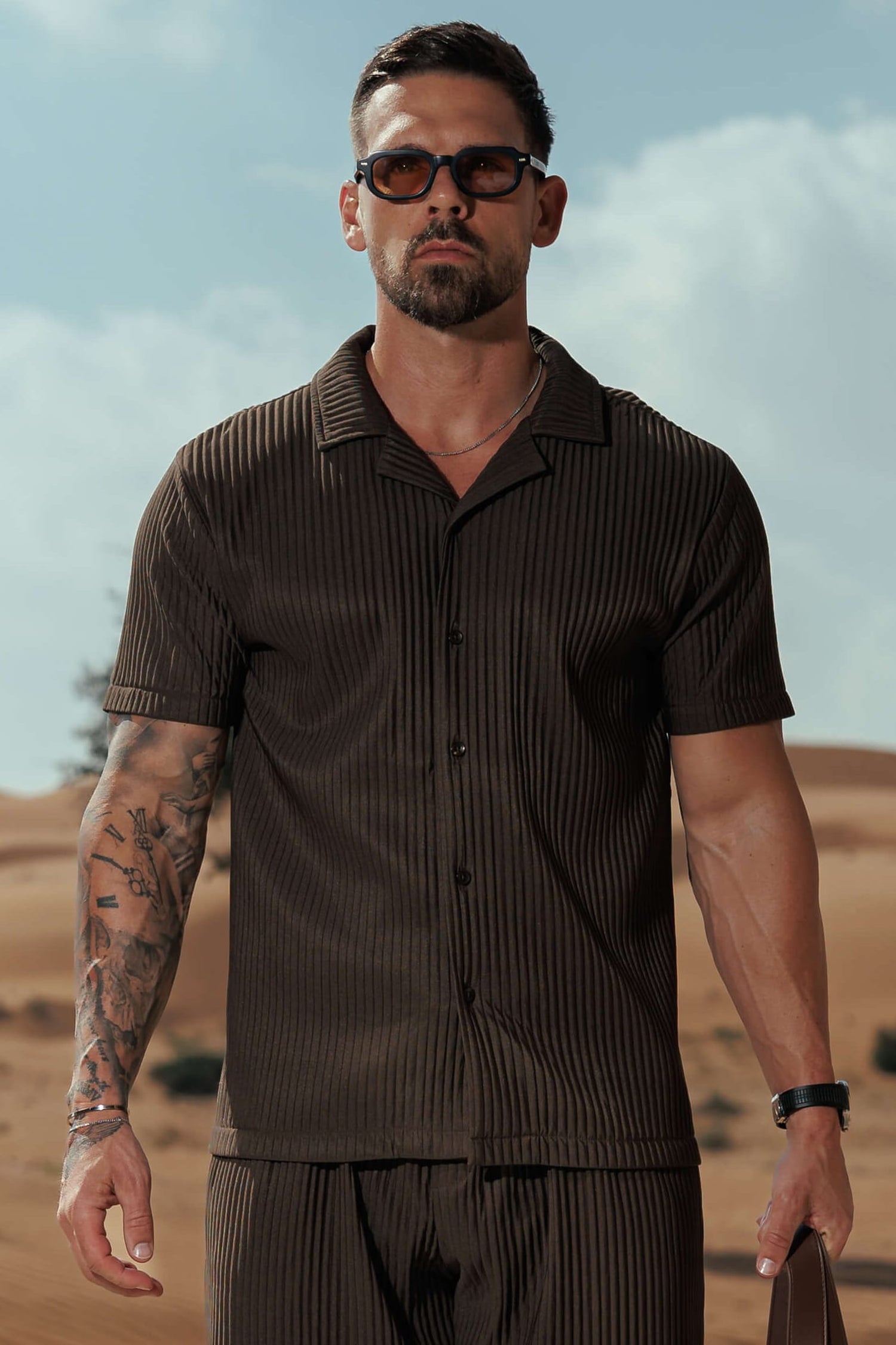 Legend London Shirt - Summer PLEATED SHIRT - BROWN