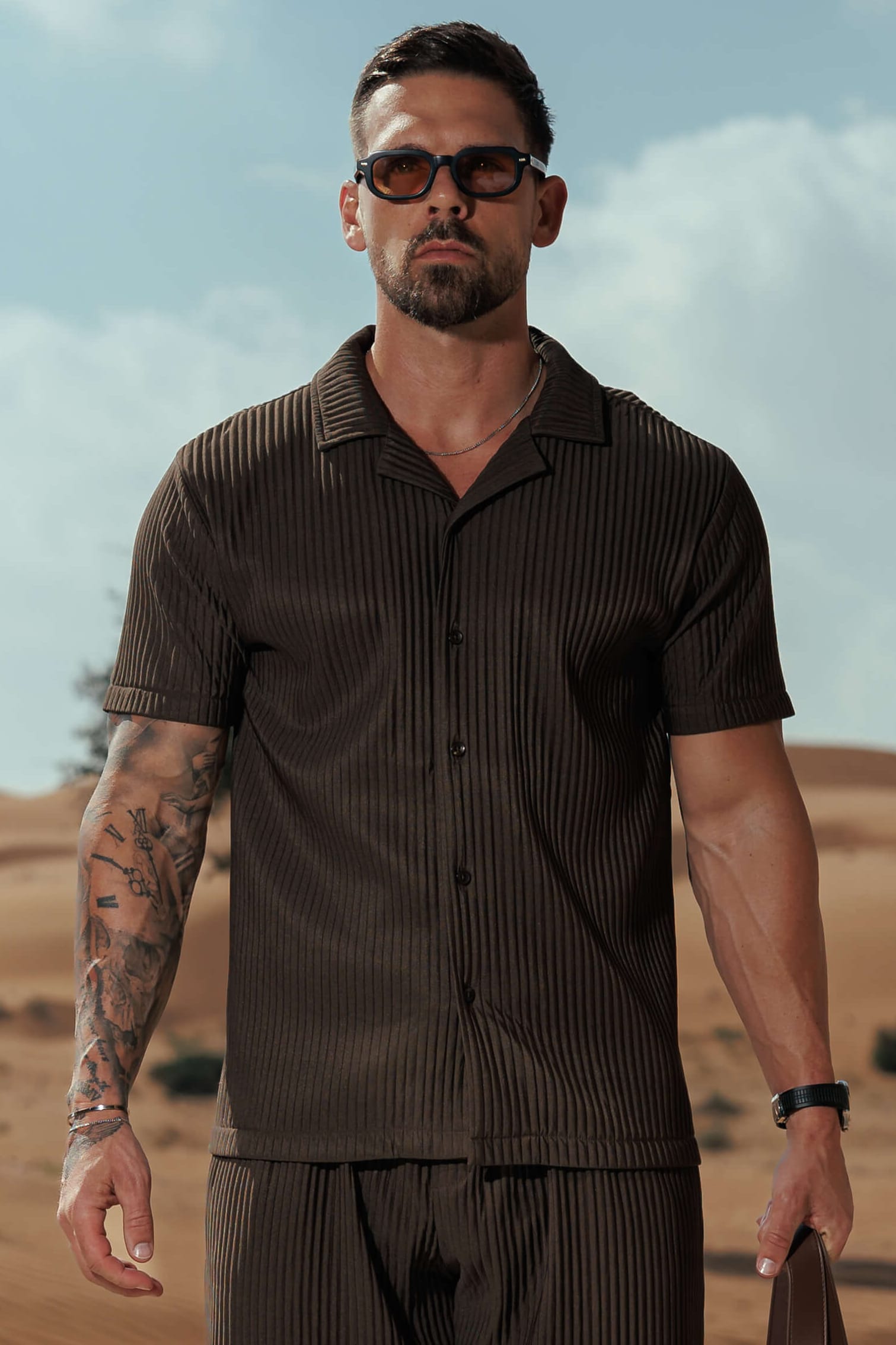 Legend London Shirt - Summer PLEATED SHIRT - BROWN