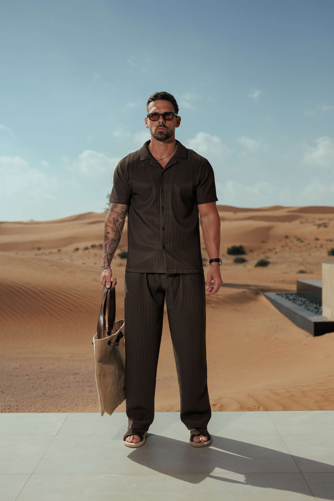 Legend London Shirt - Summer PLEATED SHIRT - BROWN