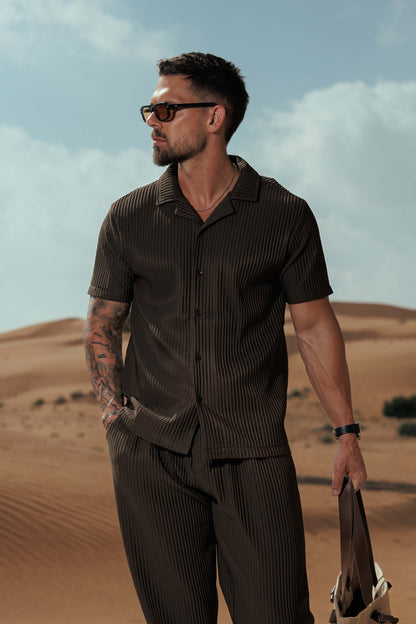 Legend London Shirt - Summer PLEATED SHIRT - BROWN