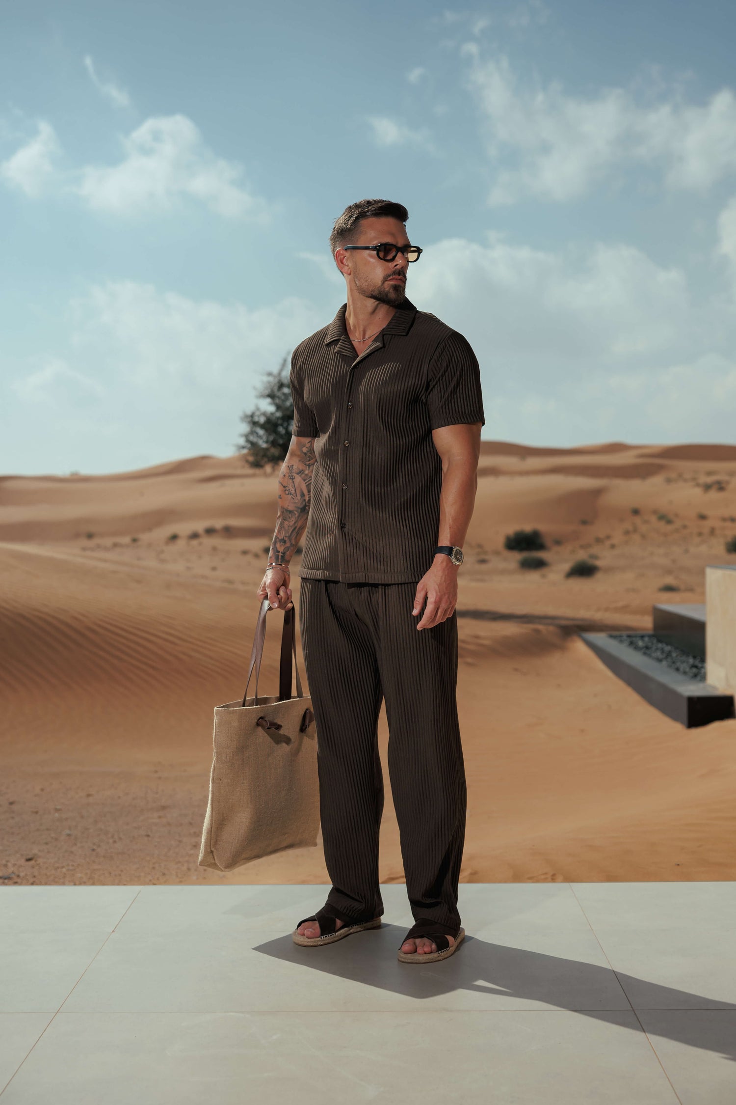 Legend London Shirt - Summer PLEATED SHIRT - BROWN