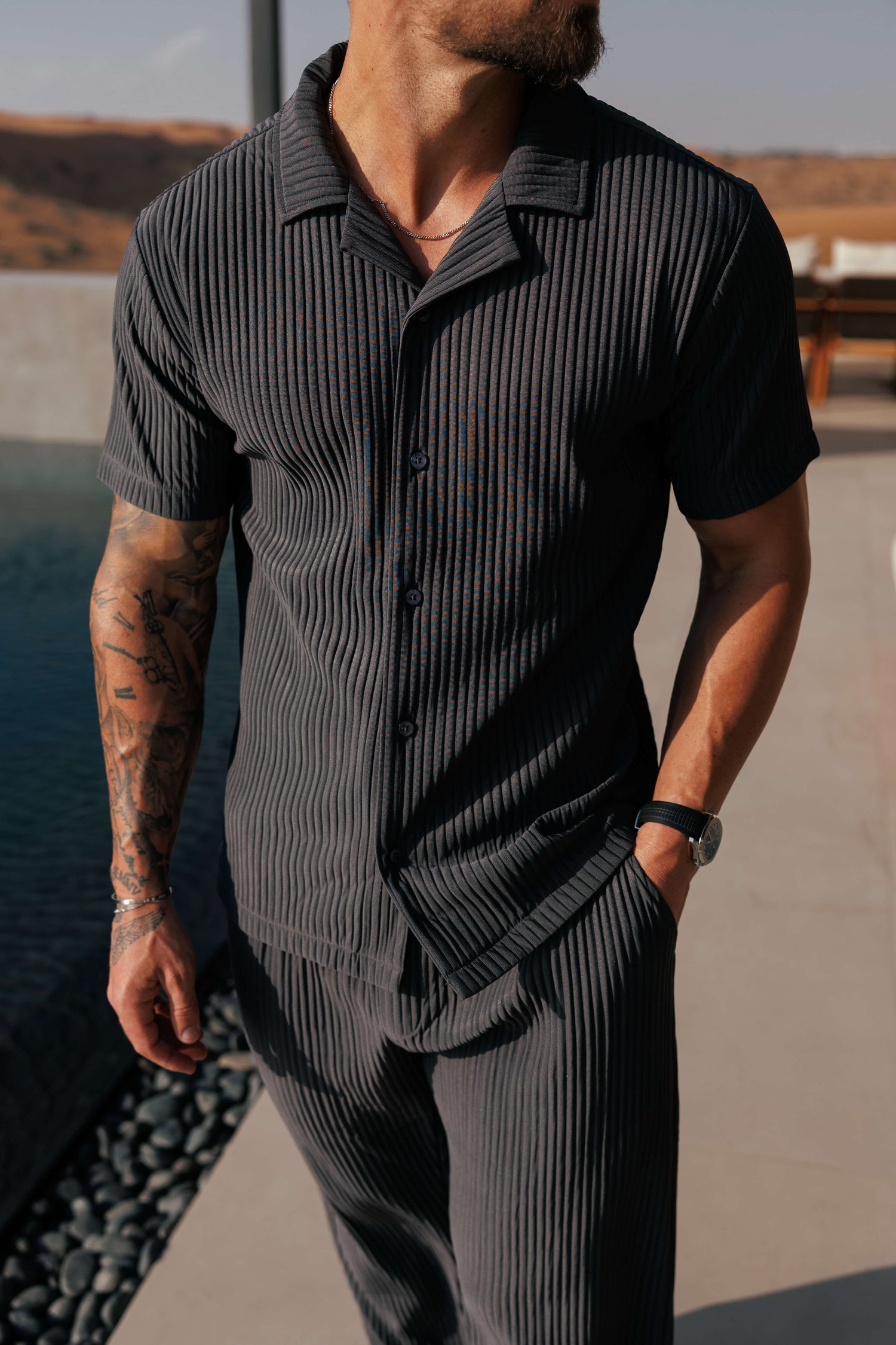 Legend London Shirt - Summer PLEATED SHIRT - GREY