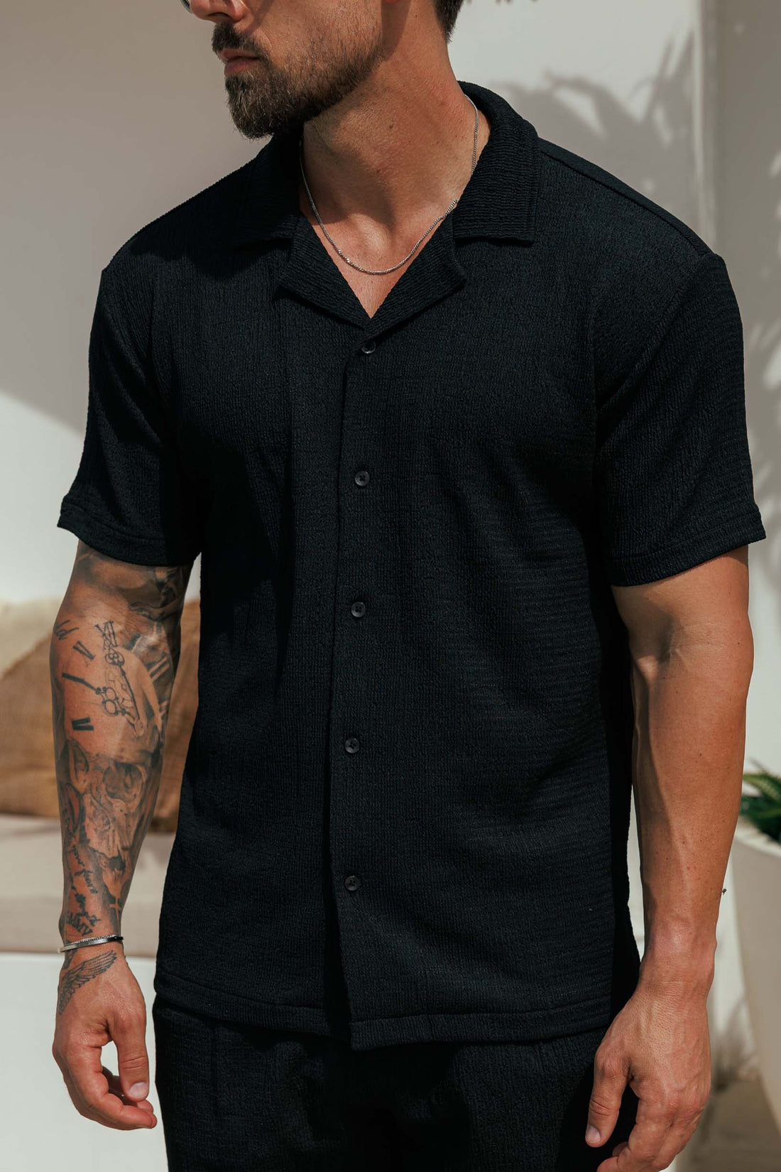 Legend London Shirt - Summer TEXTURED SHIRT - BLACK
