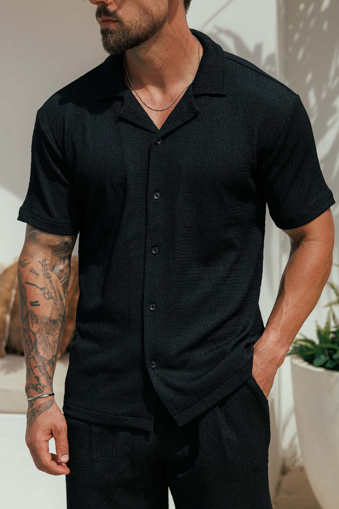 Legend London Shirt - Summer TEXTURED SHIRT - BLACK